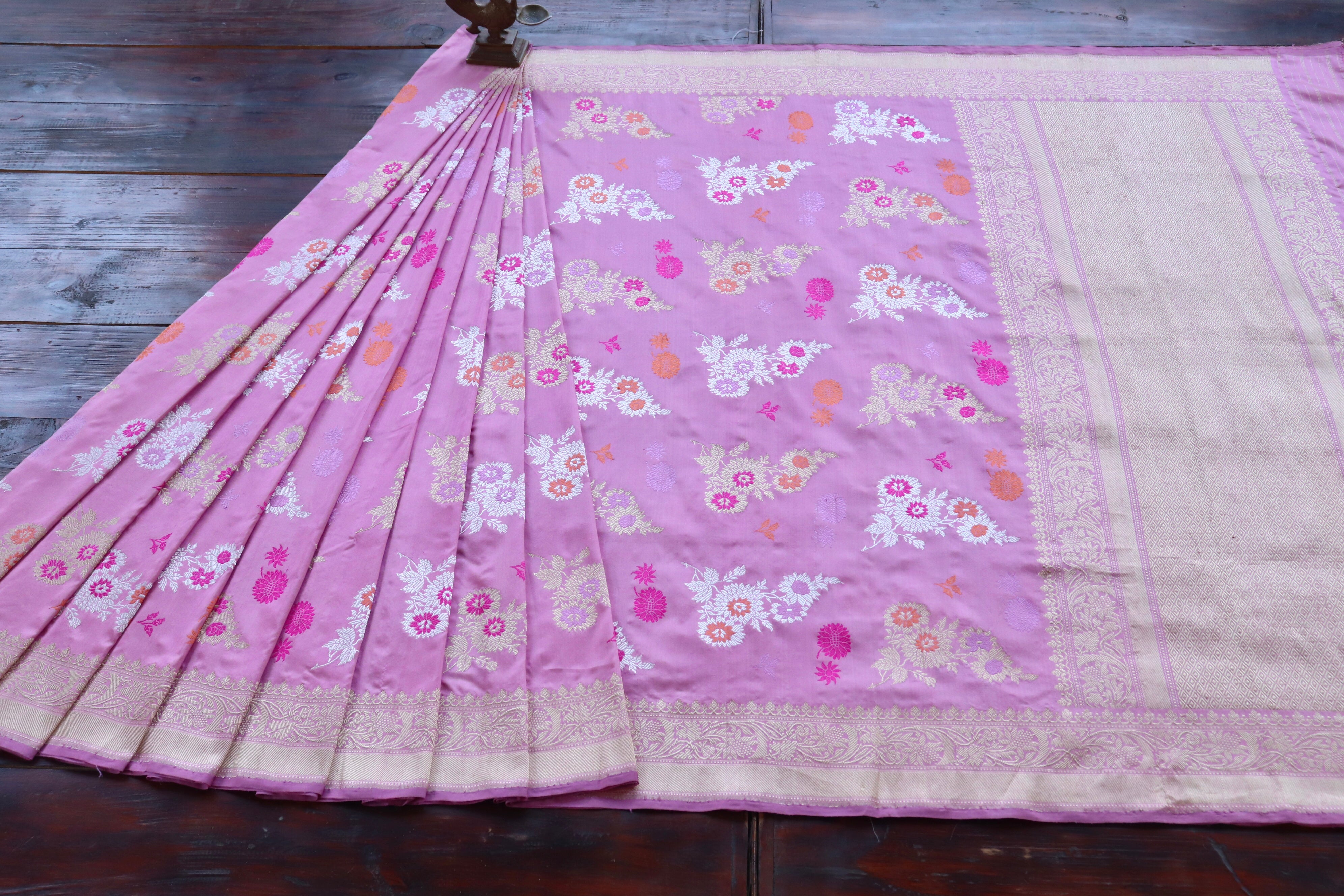 Light Pink Meenadar Pure Silk Handloom Banarasi Saree