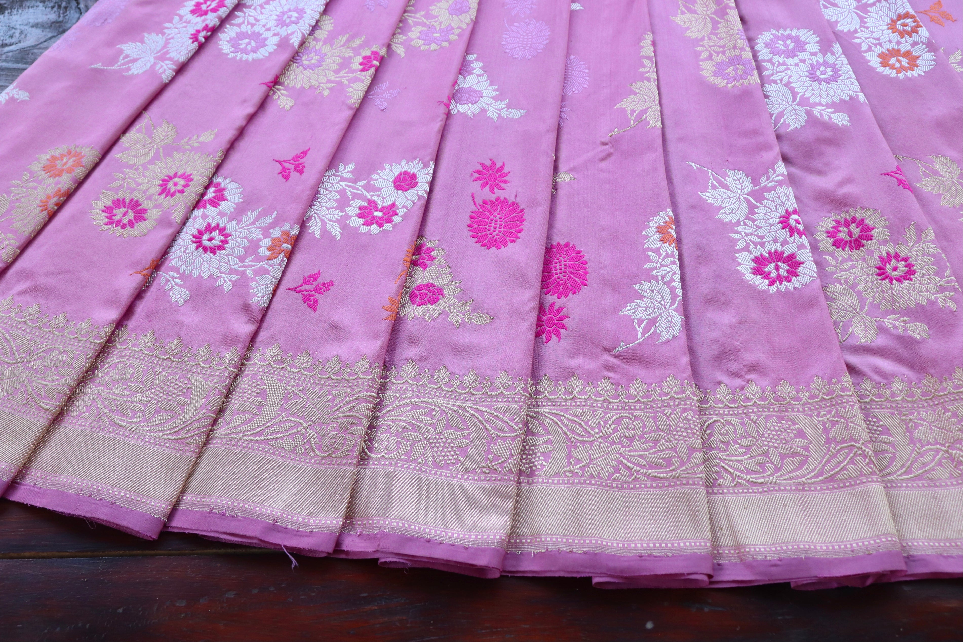 Light Pink Meenadar Pure Silk Handloom Banarasi Saree