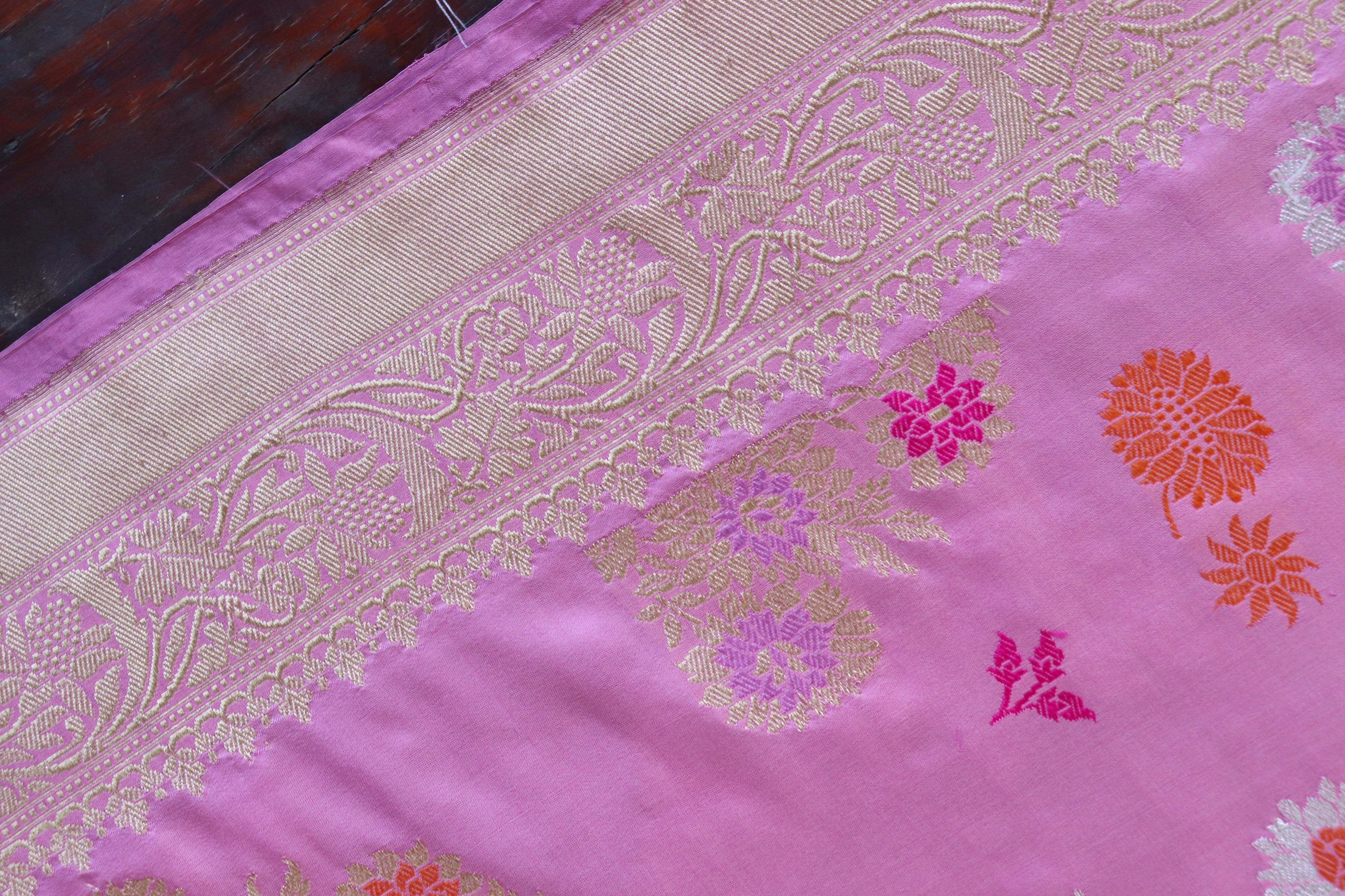 Light Pink Meenadar Pure Silk Handloom Banarasi Saree