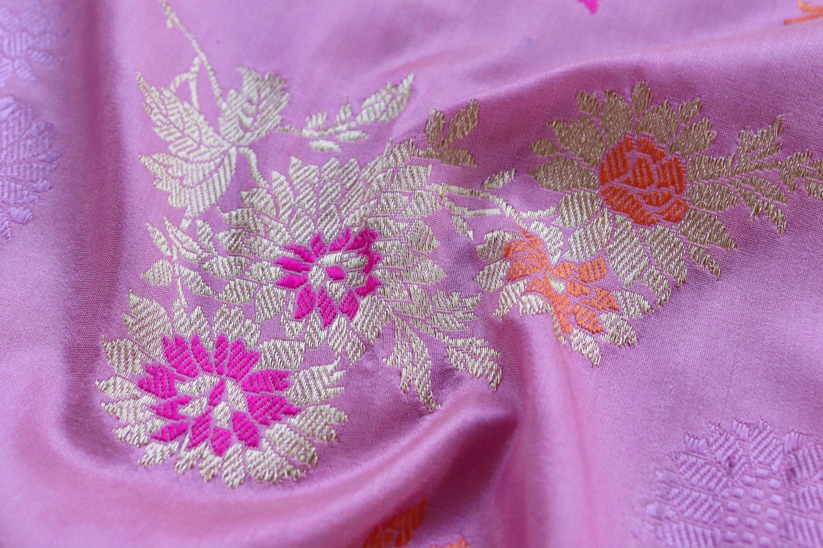 Light Pink Meenadar Pure Silk Handloom Banarasi Saree