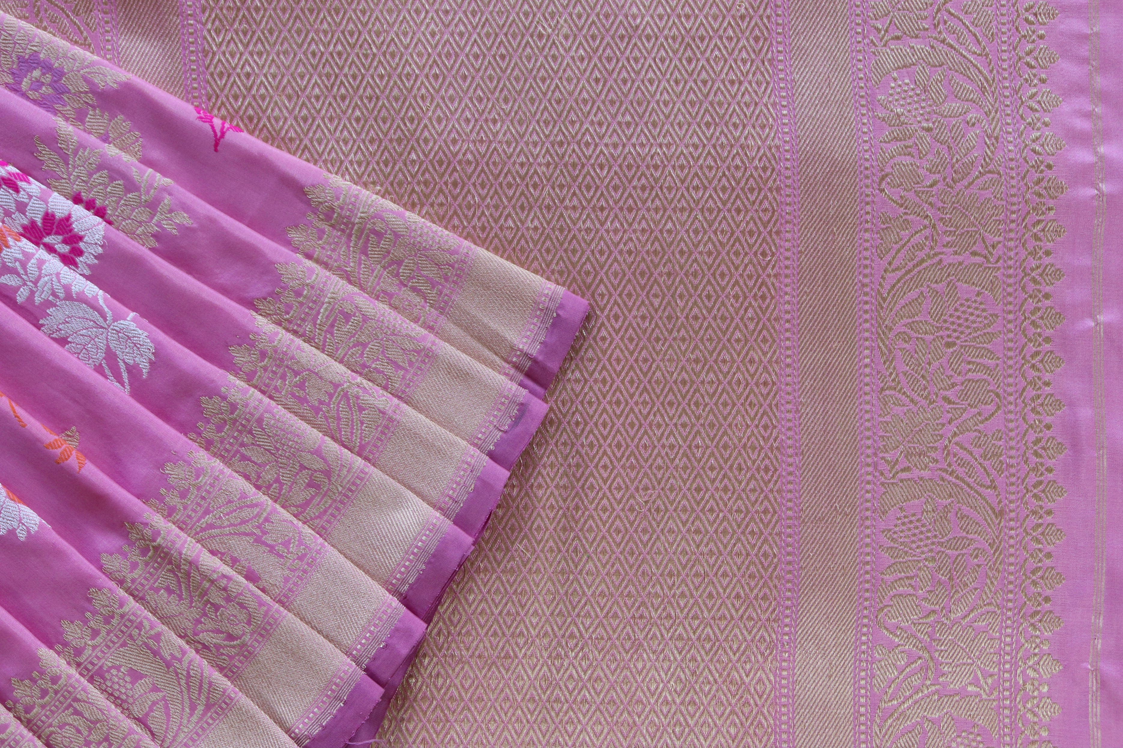 Light Pink Meenadar Pure Silk Handloom Banarasi Saree