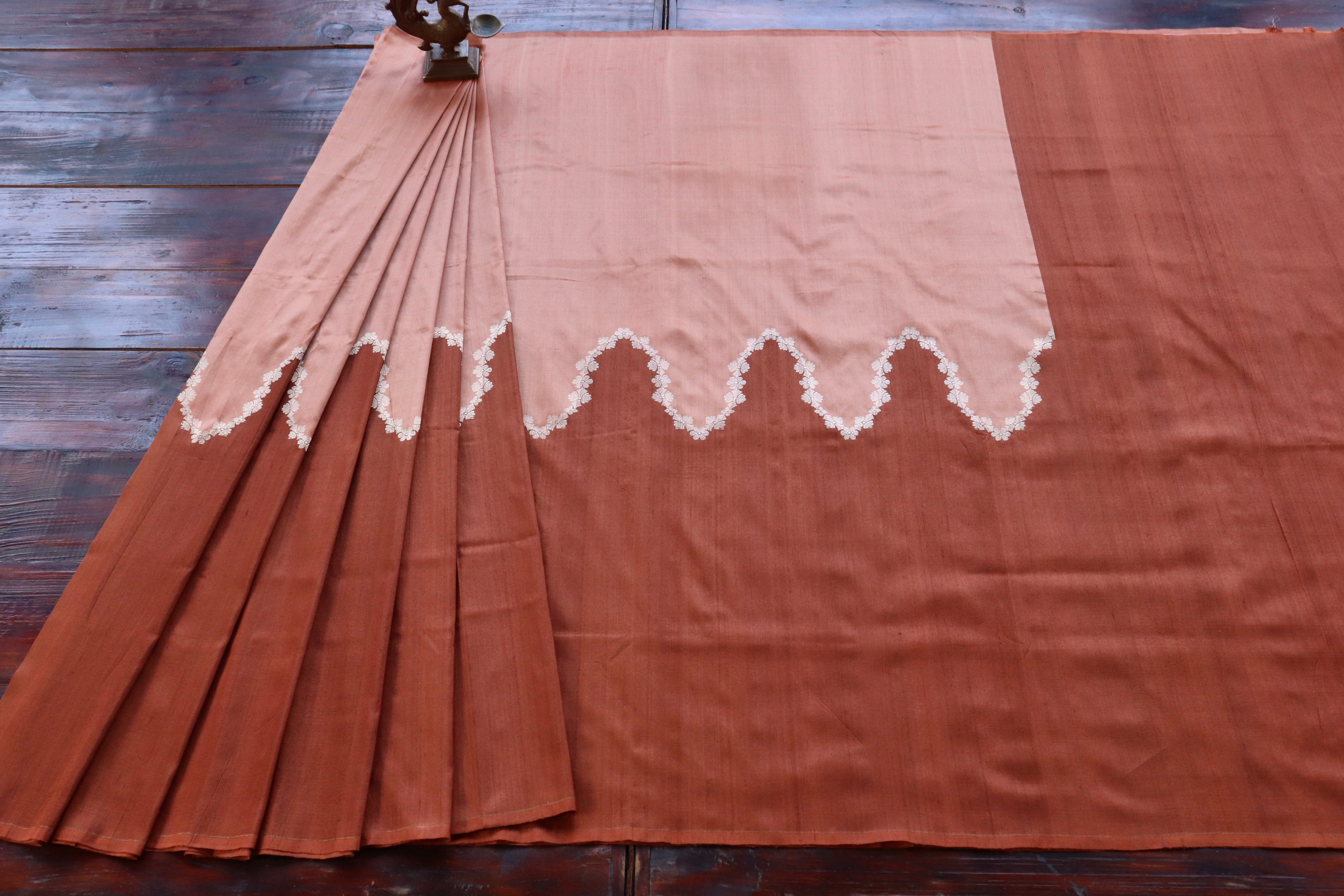 Shades Of Brown Tussar  Pure Silk Handloom Banarasi Saree