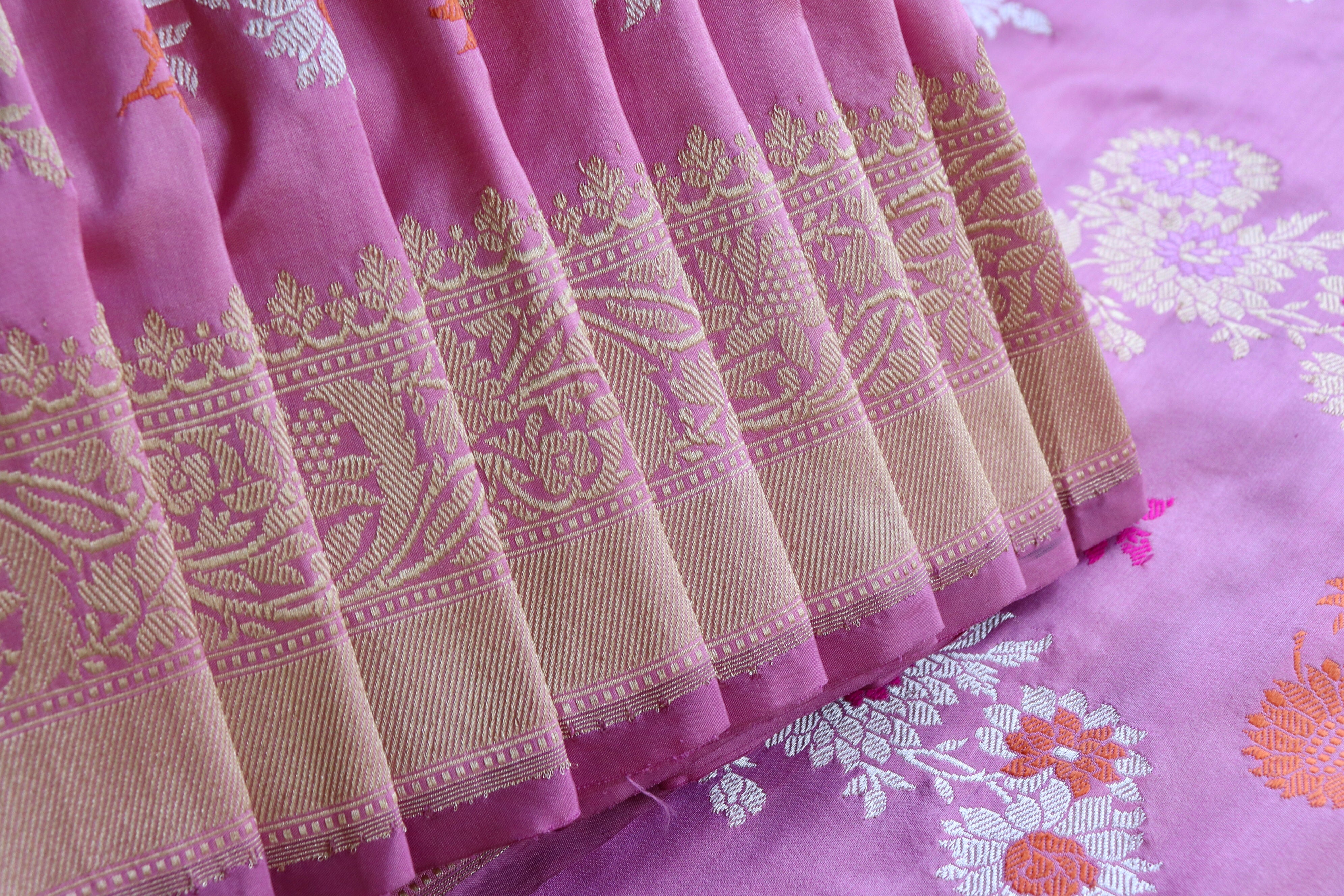 Light Pink Meenadar Pure Silk Handloom Banarasi Saree