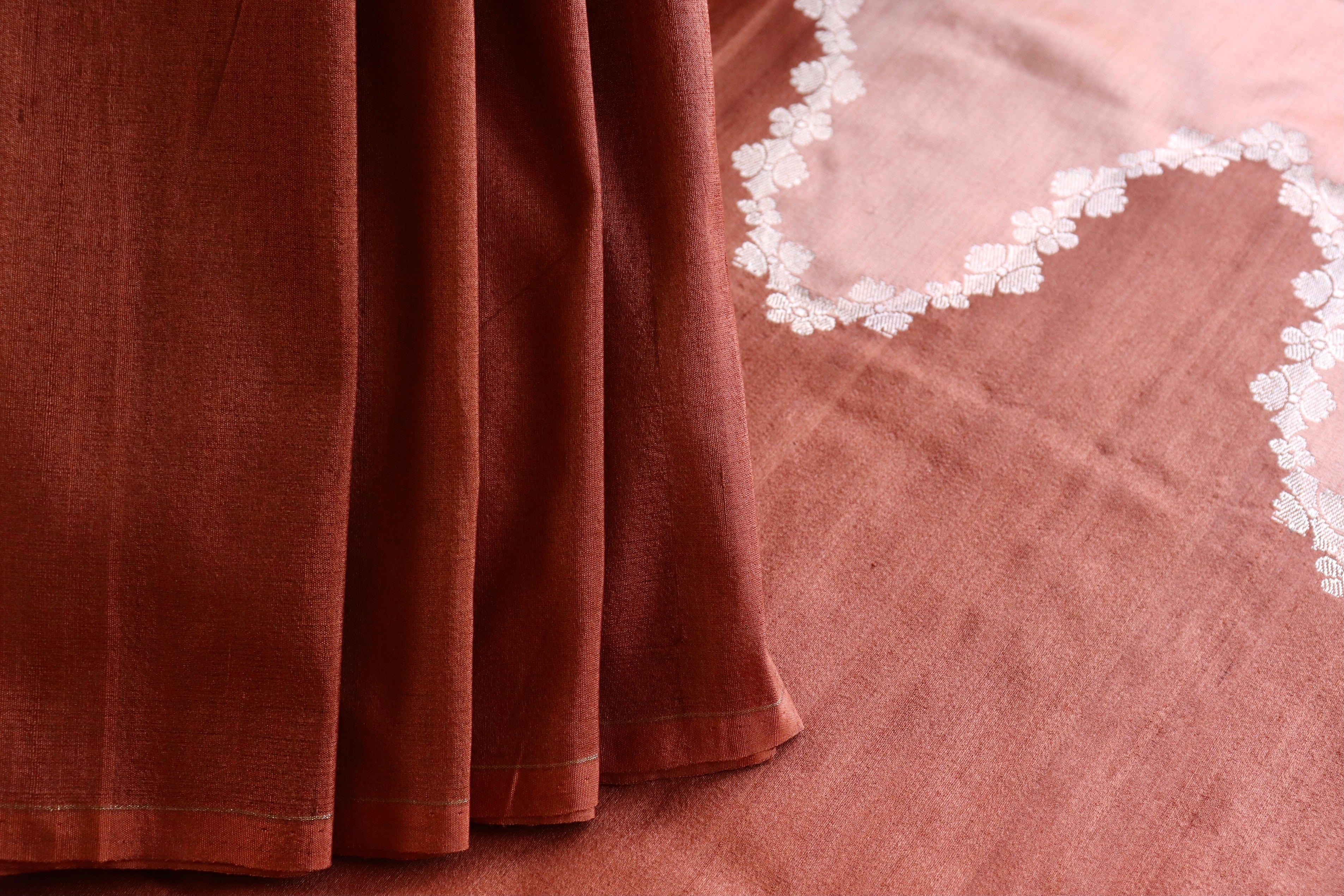 Shades Of Brown Tussar  Pure Silk Handloom Banarasi Saree