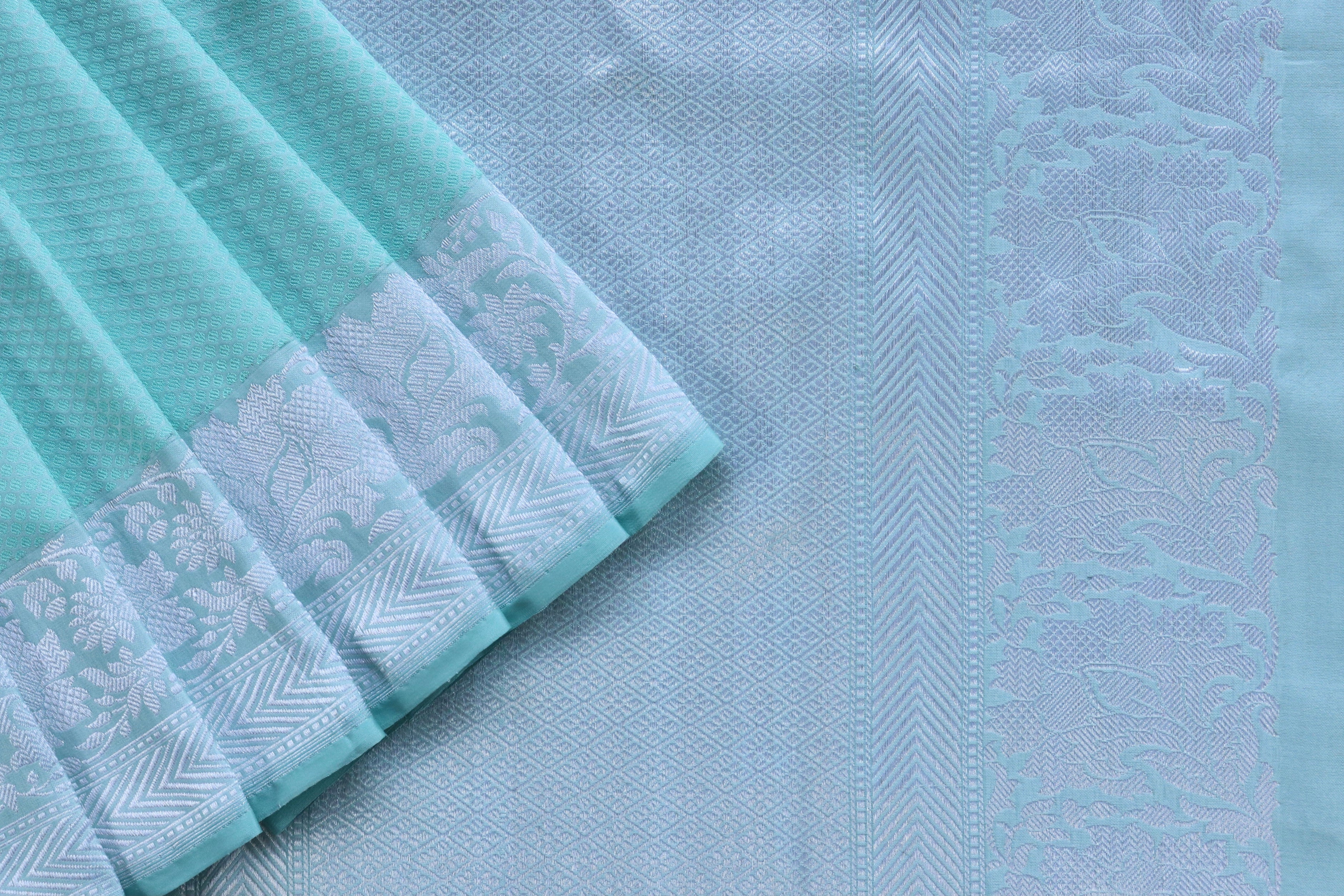 Baby Blue Resham Tanchoi Banarasi Handwoven Silk Saree