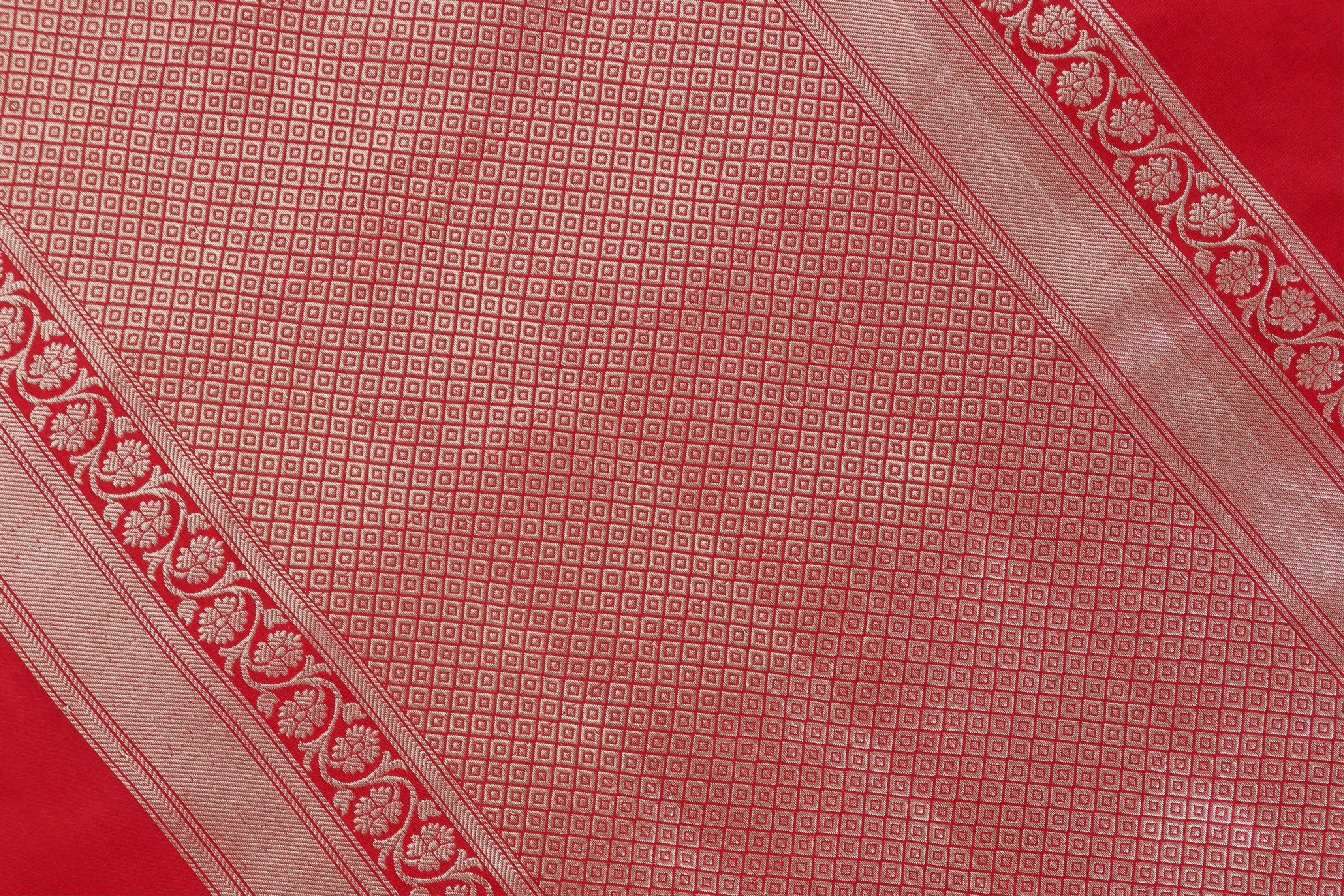 Red Ginnie Motif Pure Silk Handloom Banarasi Saree