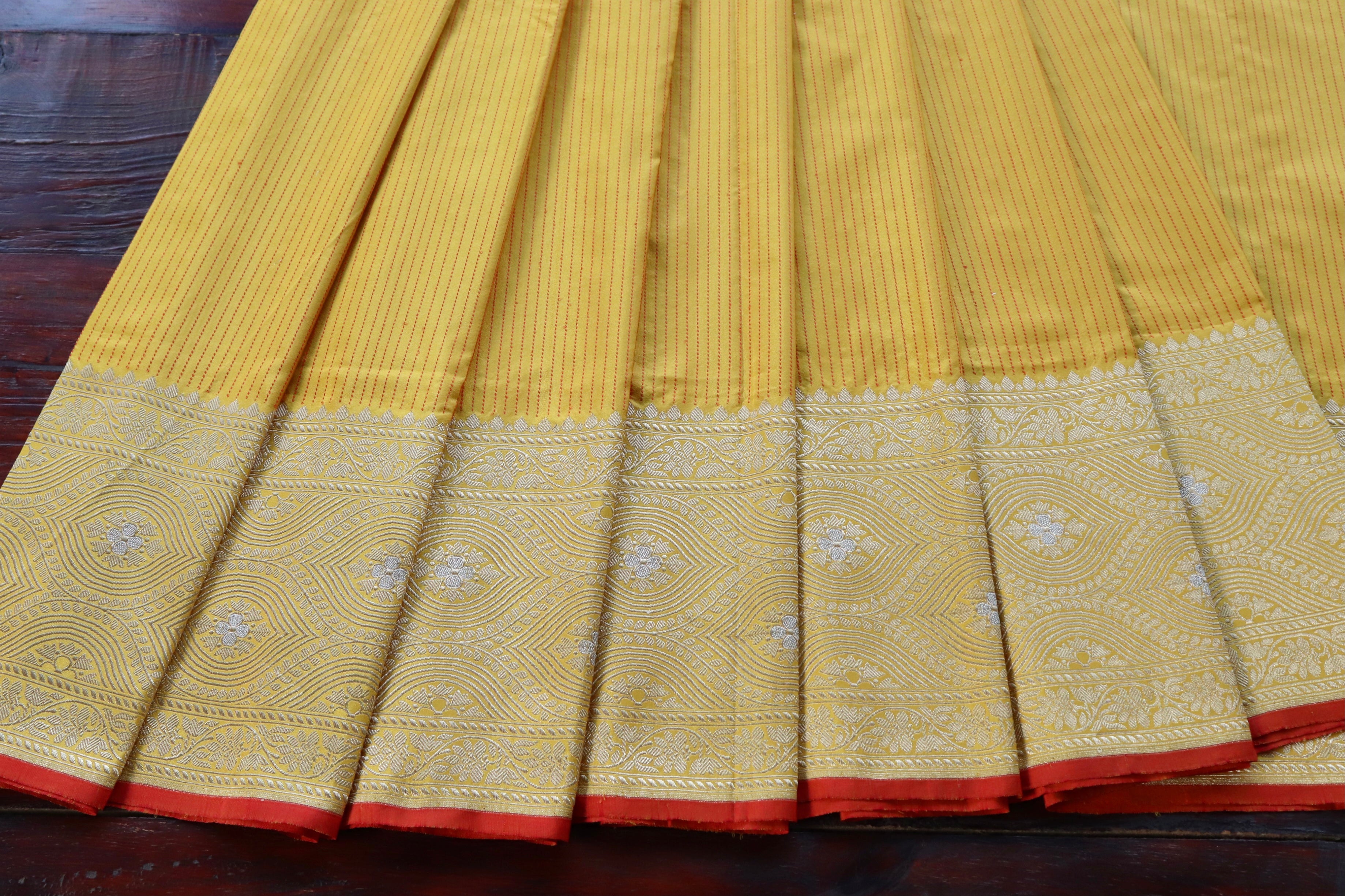 Yellow Check Pure Silk Handloom Banarasi Saree