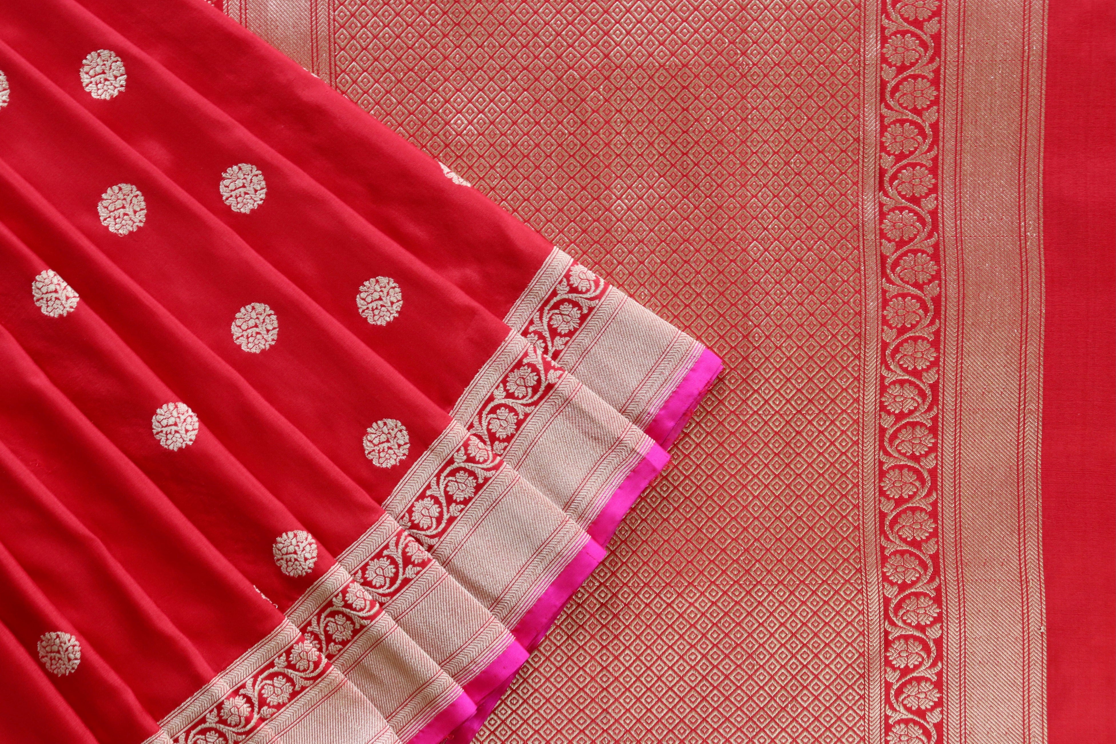 Red Ginnie Motif Pure Silk Handloom Banarasi Saree