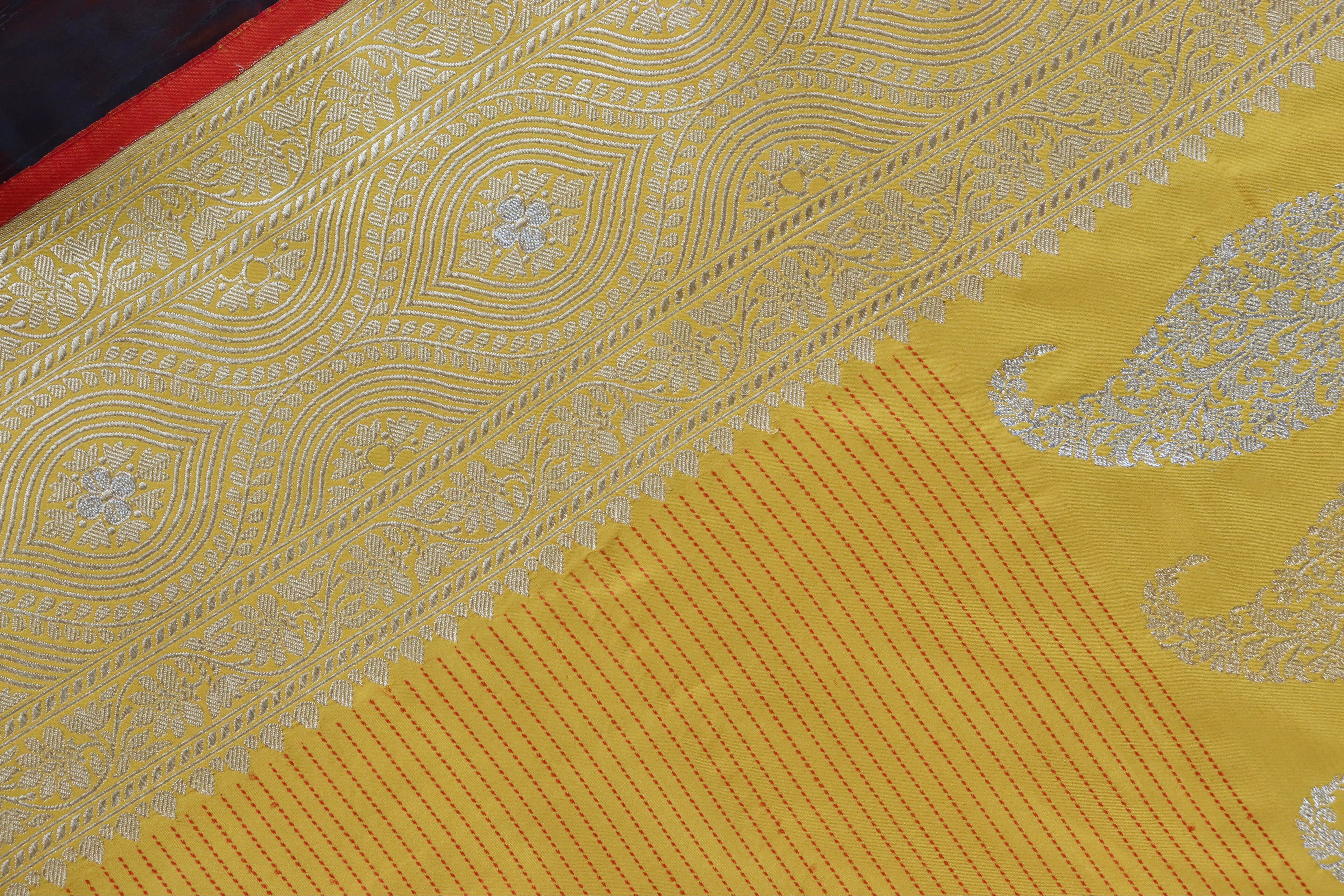 Yellow Check Pure Silk Handloom Banarasi Saree