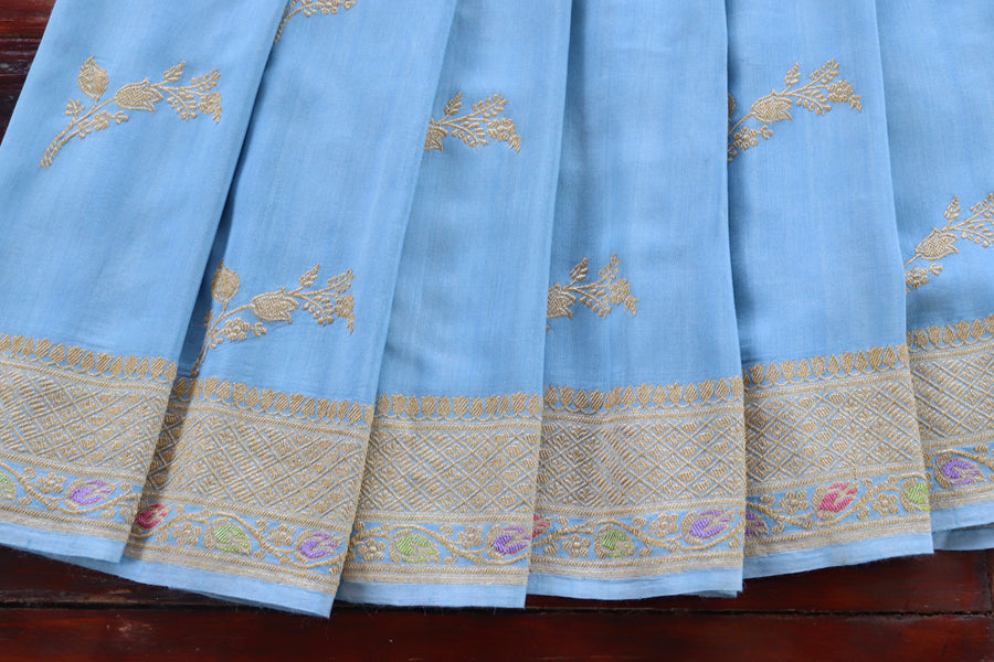 Sky Blue Kadhua Motif Munga Silk Handloom Saree