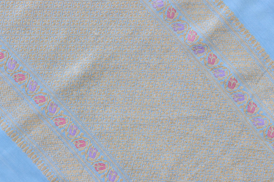 Sky Blue Kadhua Motif Munga Silk Handloom Saree