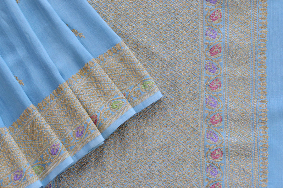 Sky Blue Kadhua Motif Munga Silk Handloom Saree