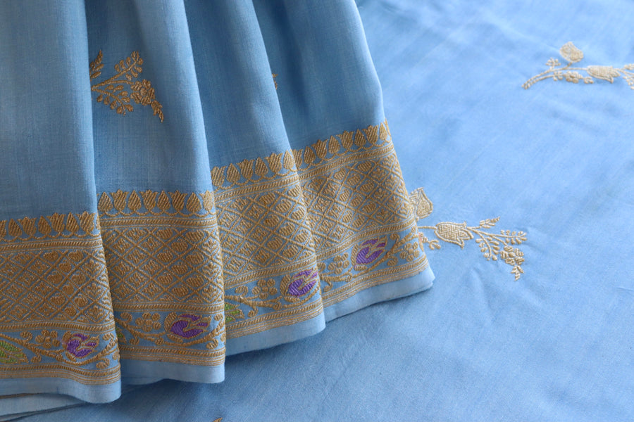 Sky Blue Kadhua Motif Munga Silk Handloom Saree