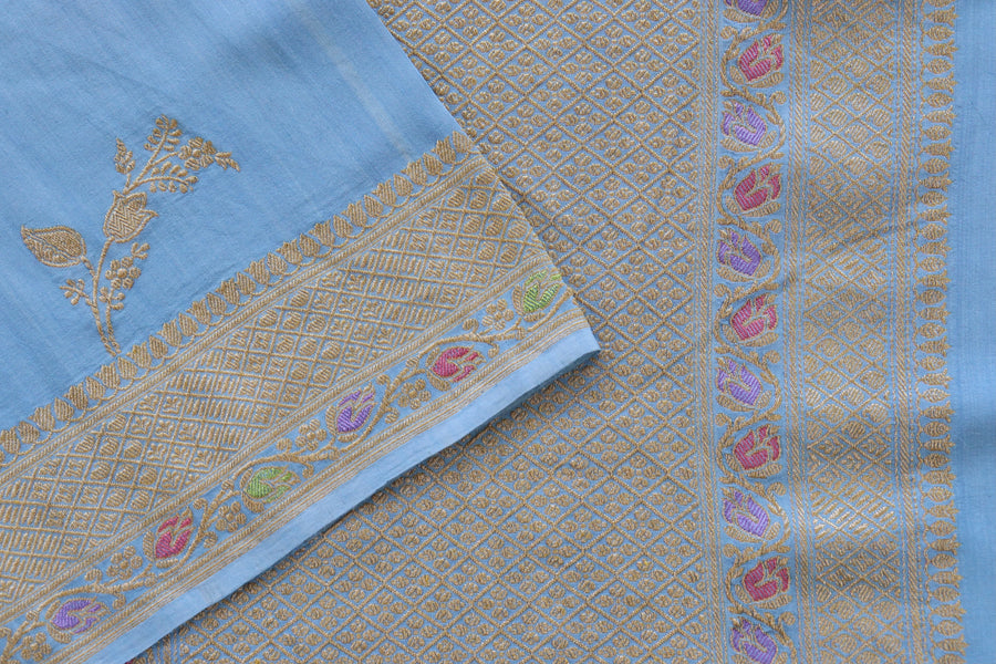 Sky Blue Kadhua Motif Munga Silk Handloom Saree
