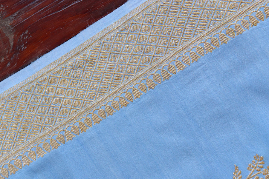 Sky Blue Kadhua Motif Munga Silk Handloom Saree