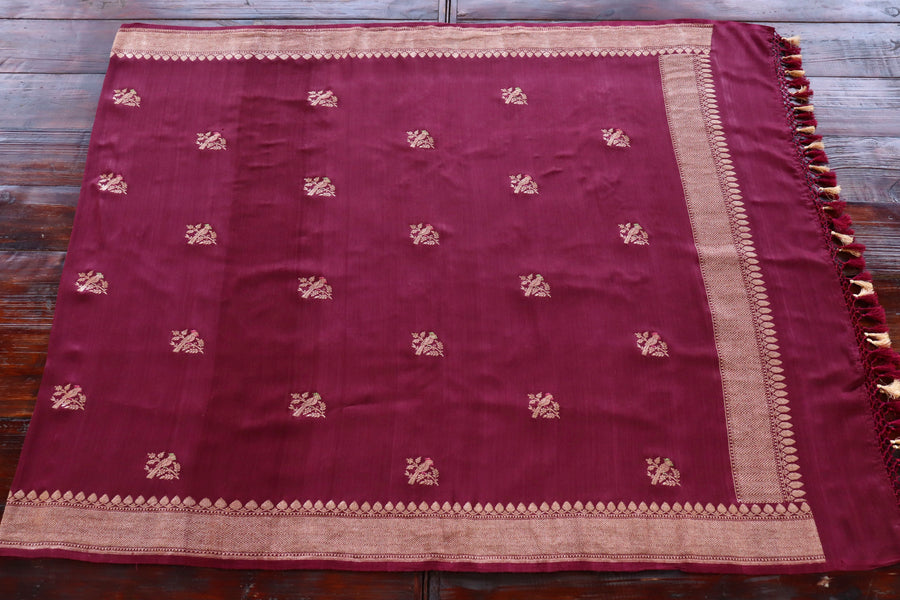 Maroon Kadhua Meenadar Munga Silk Handloom Dupatta