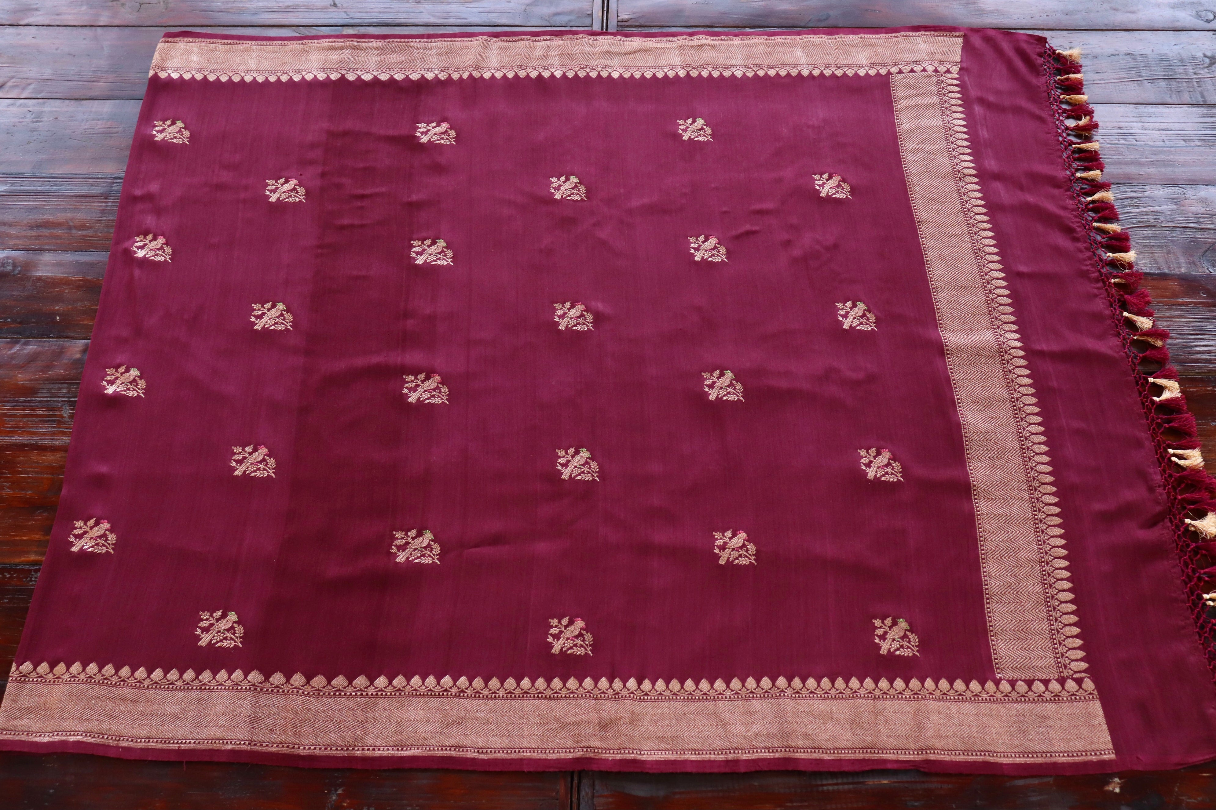 Maroon Kadhua Meenadar Munga Silk Handloom Dupatta