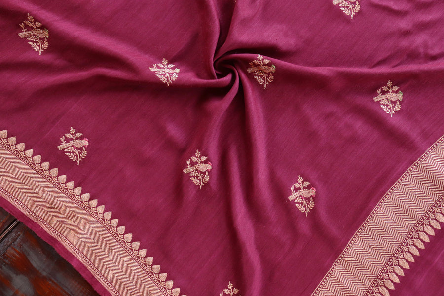 Maroon Kadhua Meenadar Munga Silk Handloom Dupatta