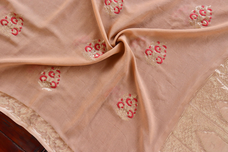 Sandalwood Kadhua Meenadar Georgette Silk Handloom Dupatta