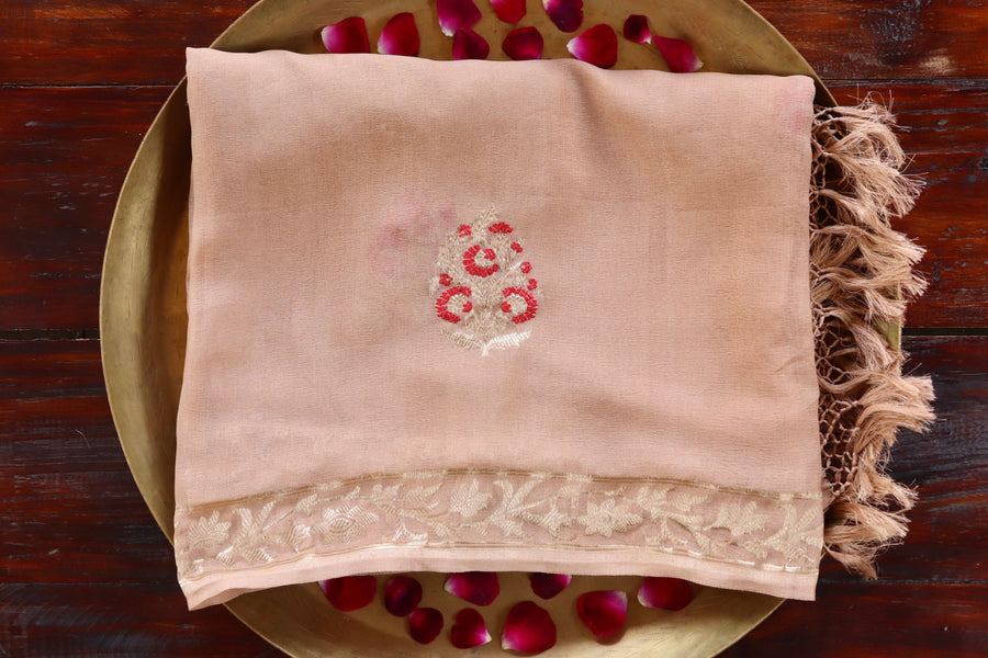 Sandalwood Kadhua Meenadar Georgette Silk Handloom Dupatta