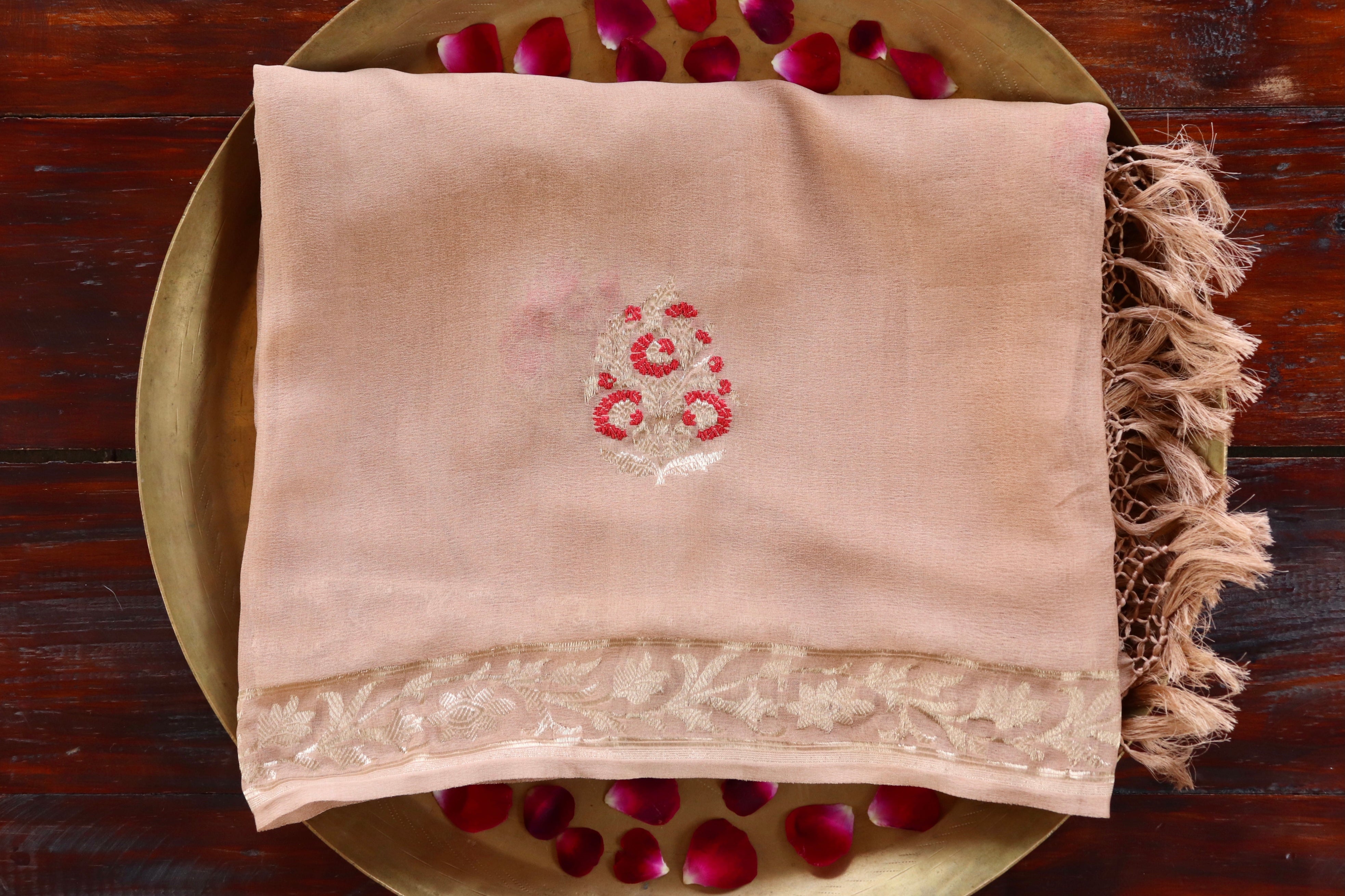 Sandalwood Kadhua Meenadar Georgette Silk Handloom Dupatta
