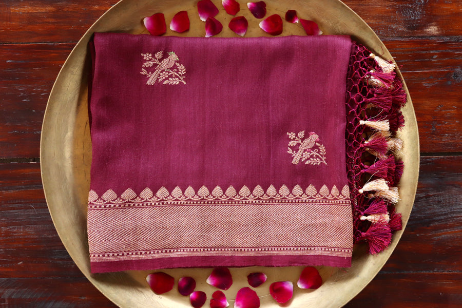 Maroon Kadhua Meenadar Munga Silk Handloom Dupatta