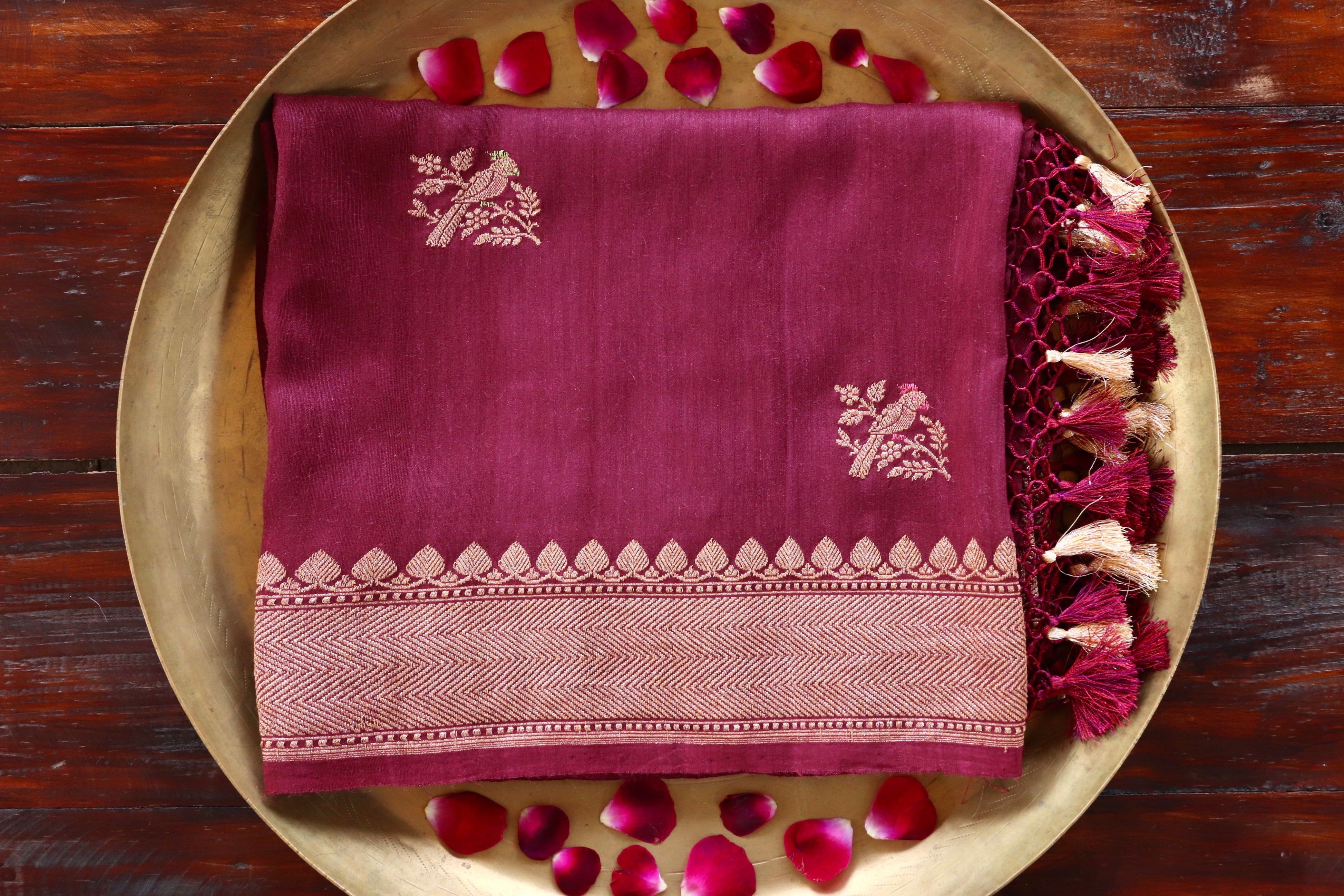 Maroon Kadhua Meenadar Munga Silk Handloom Dupatta