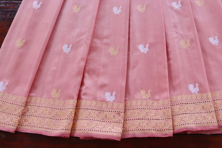 Salmon Pink Peacock Motif Pure Silk Handloom Banarasi Saree