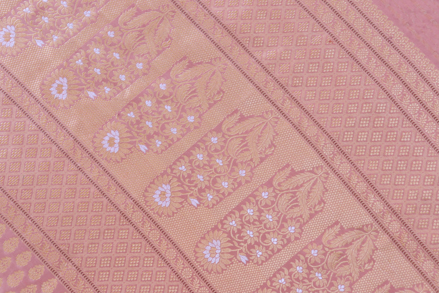 Salmon Pink Peacock Motif Pure Silk Handloom Banarasi Saree