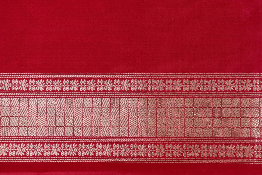Red Meenadar Pure Silk Handloom Banarasi Jangla Saree