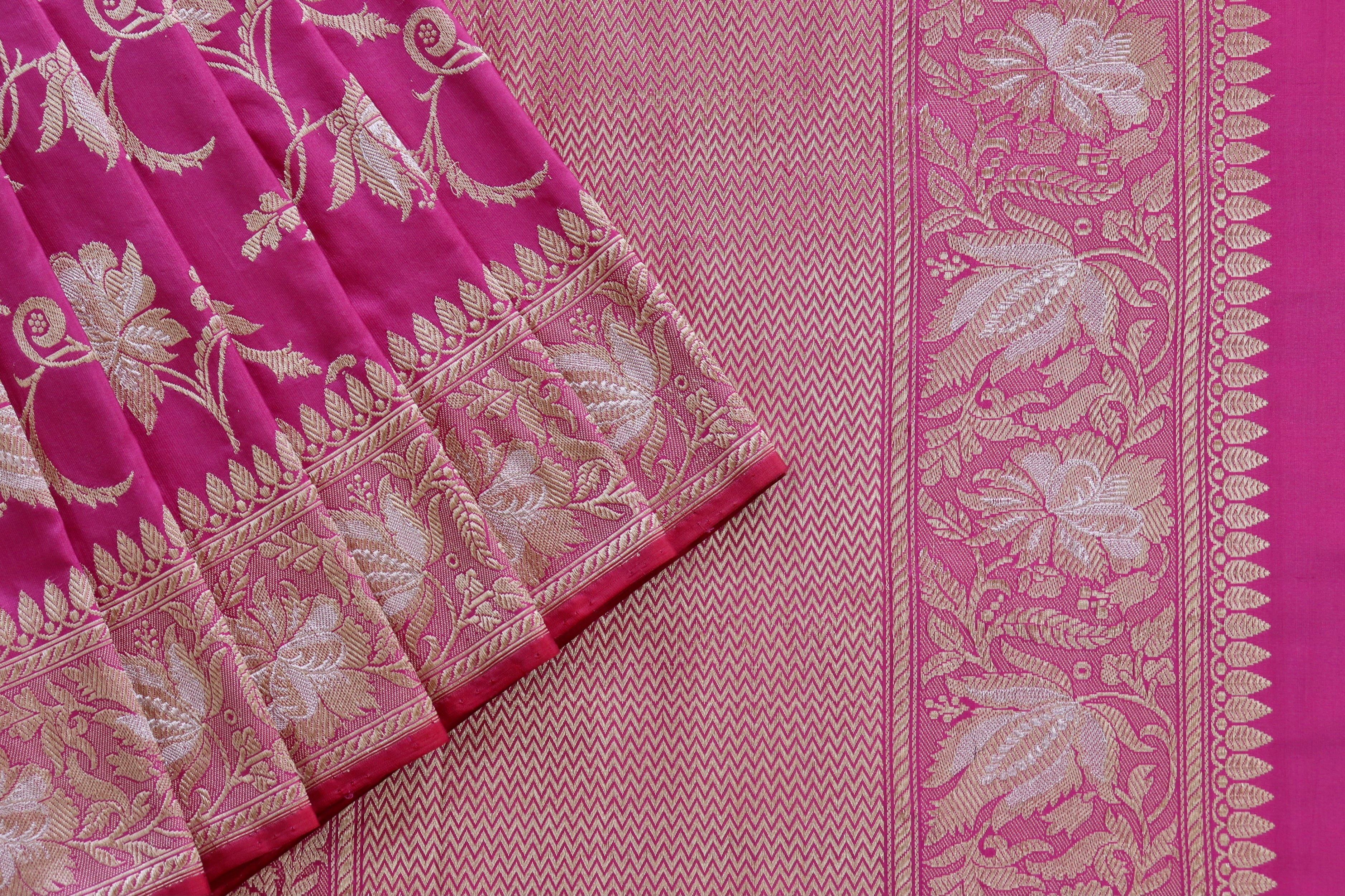Pink Chinar Jangla Pure Silk Handloom Banarasi Saree