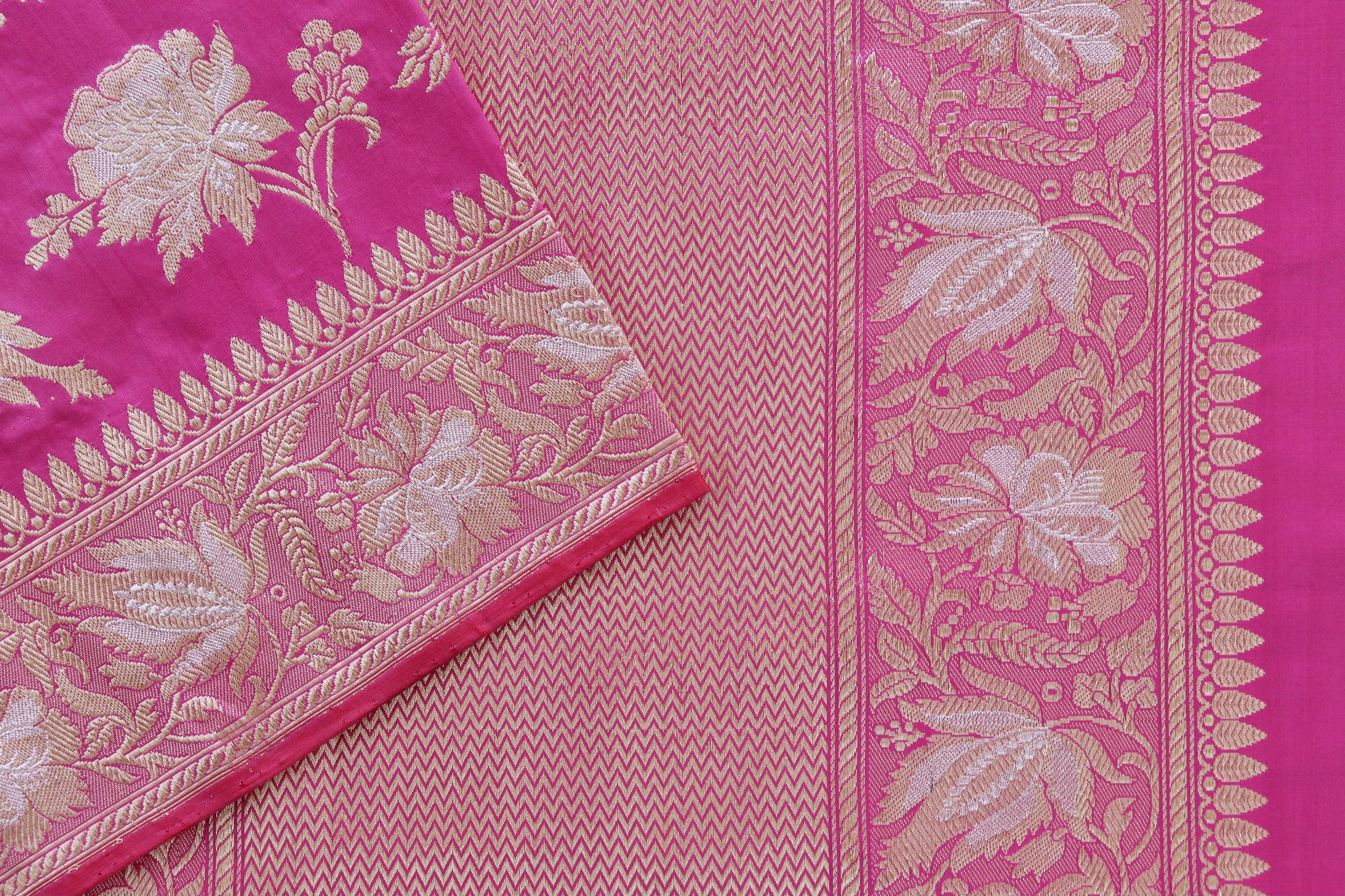 Pink Chinar Jangla Pure Silk Handloom Banarasi Saree