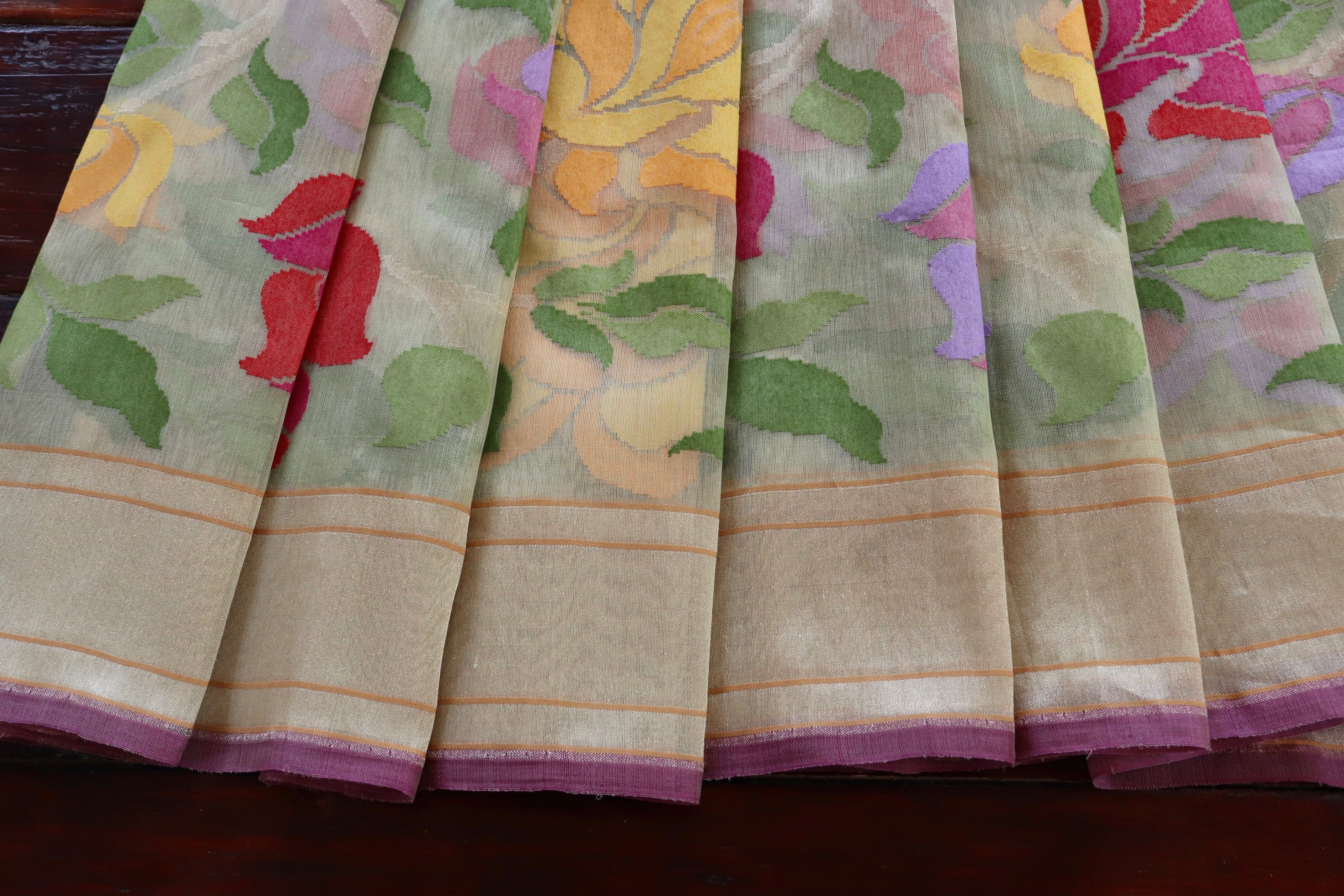 Beige Pure Kora Silk Handloom Banarasi Saree