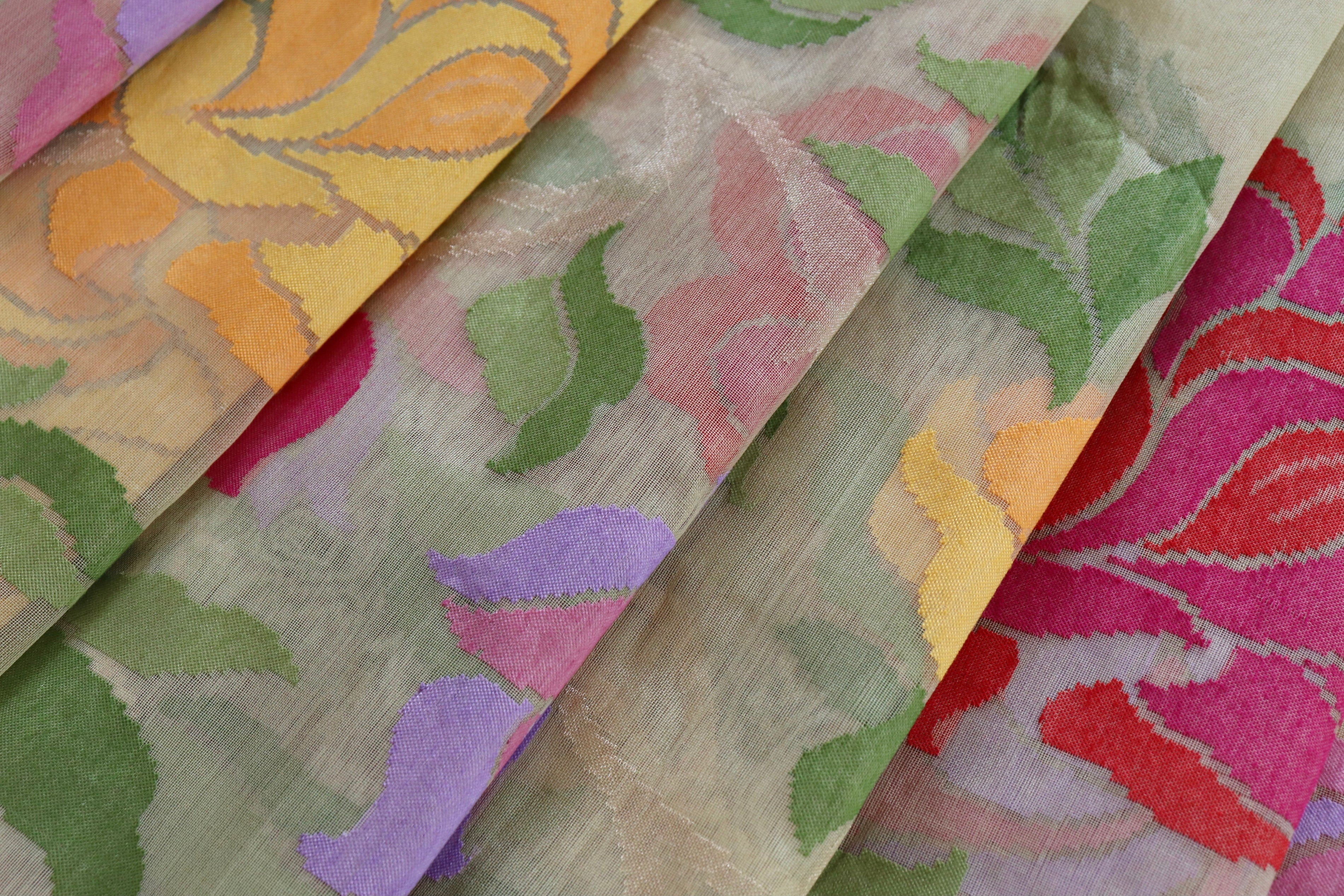 Beige Pure Kora Silk Handloom Banarasi Saree