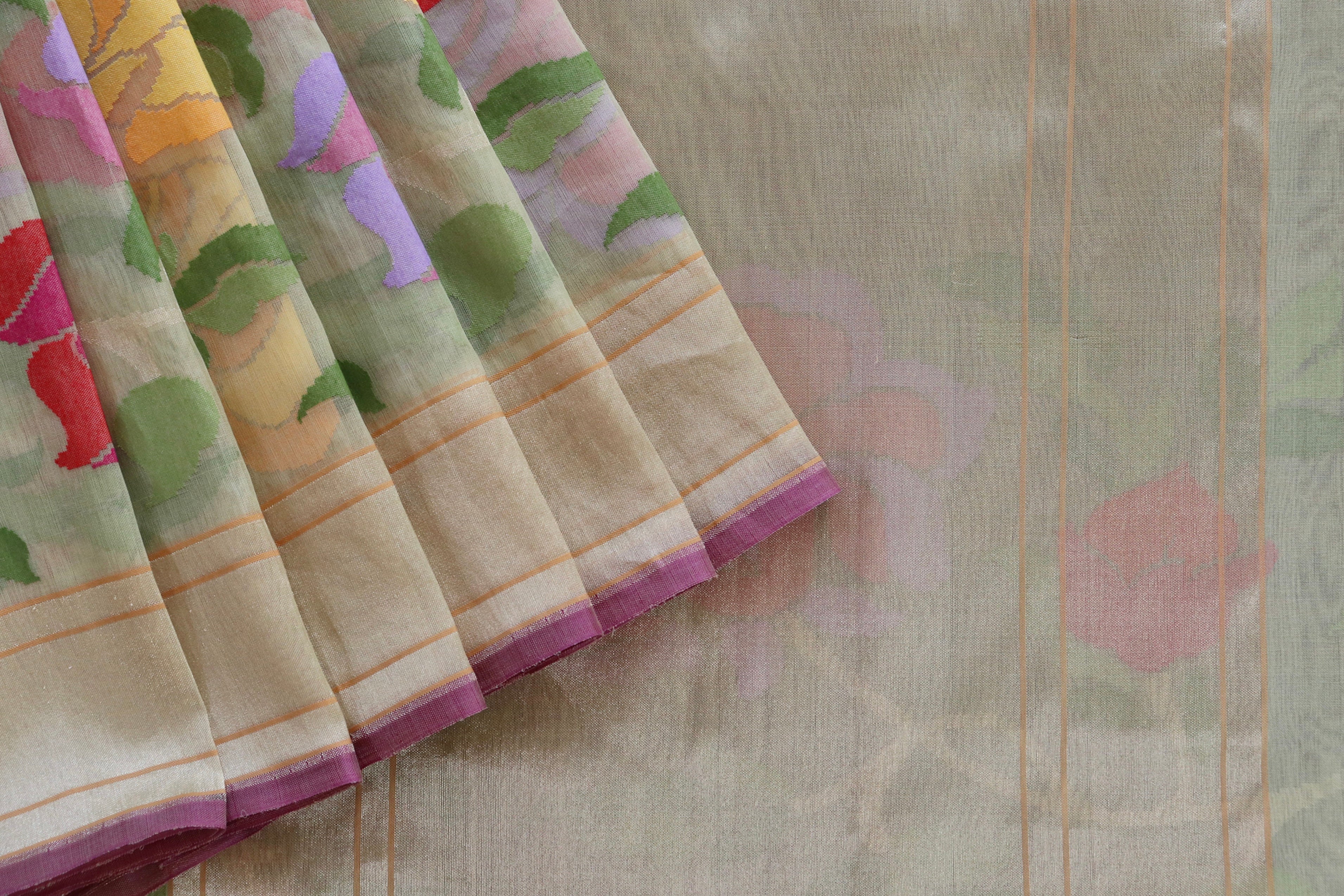 Beige Pure Kora Silk Handloom Banarasi Saree