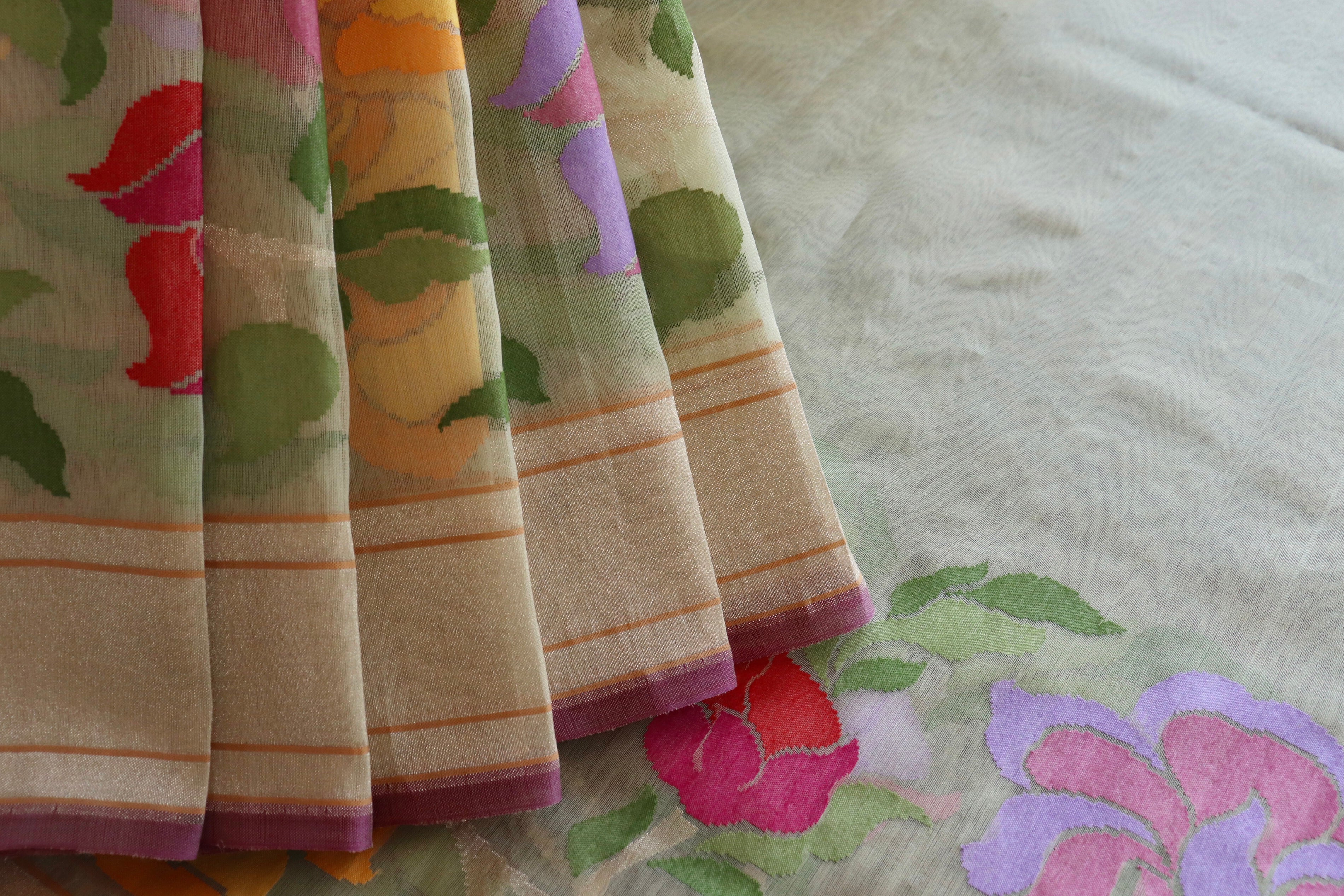 Beige Pure Kora Silk Handloom Banarasi Saree