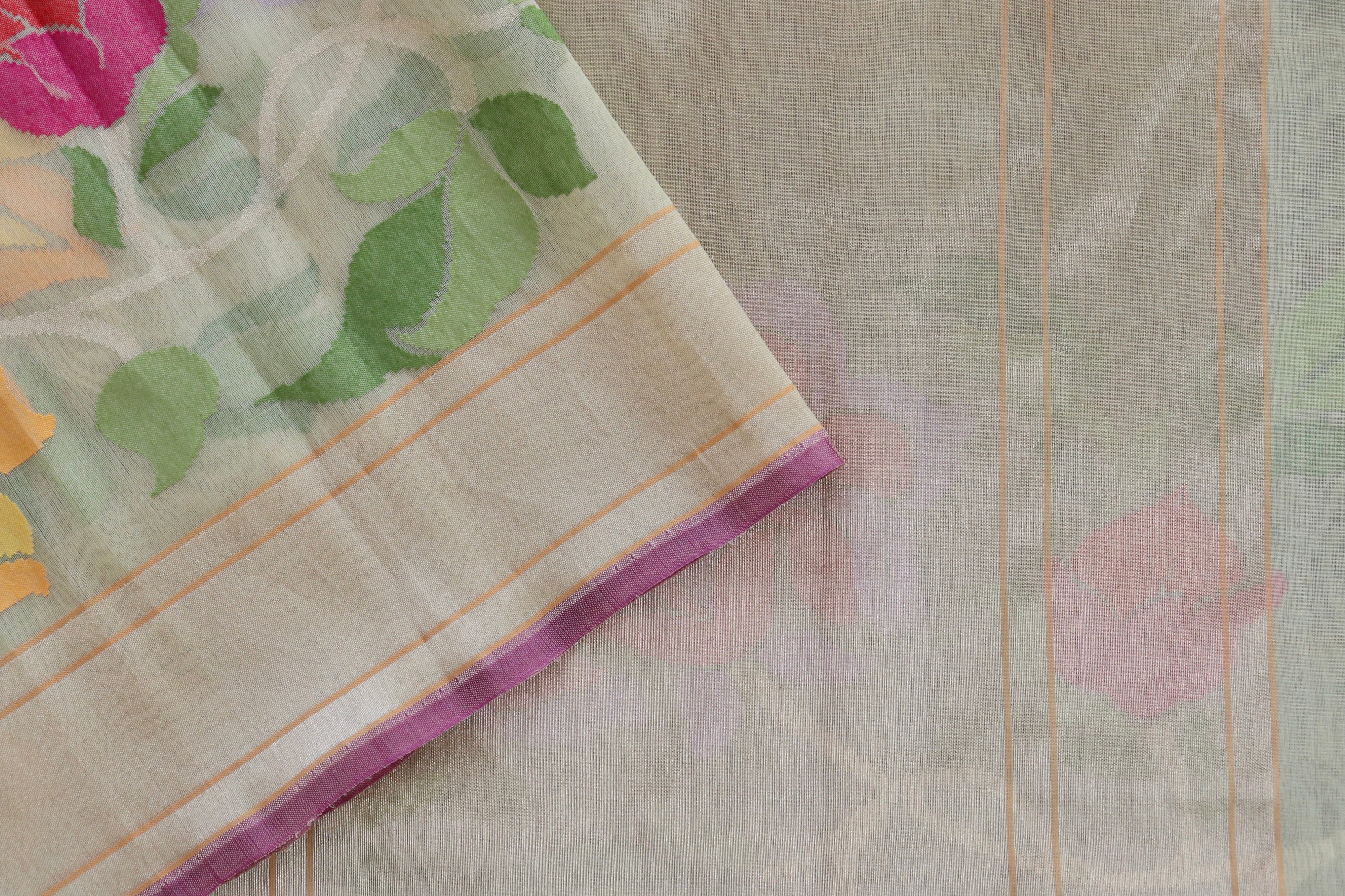 Beige Pure Kora Silk Handloom Banarasi Saree