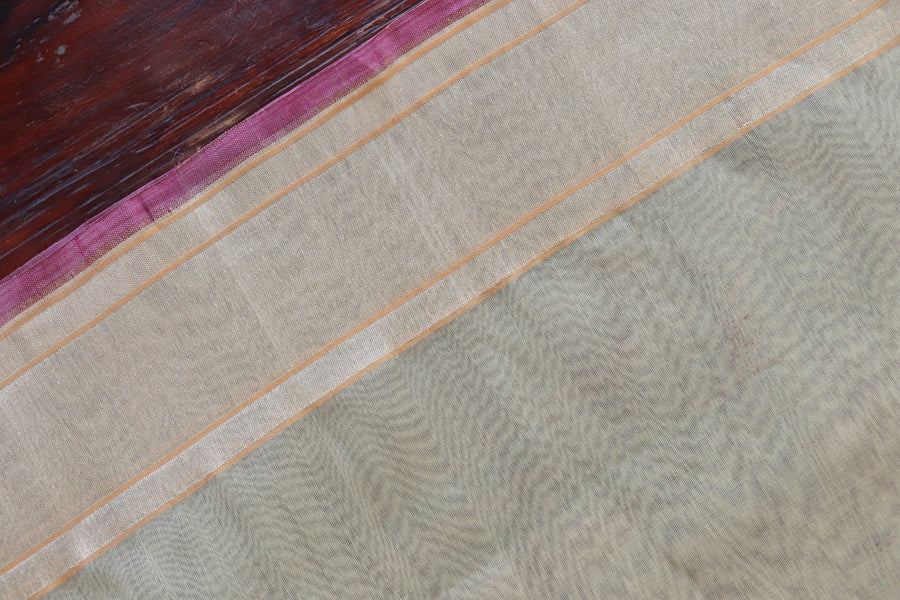 Beige Pure Kora Silk Handloom Banarasi Saree