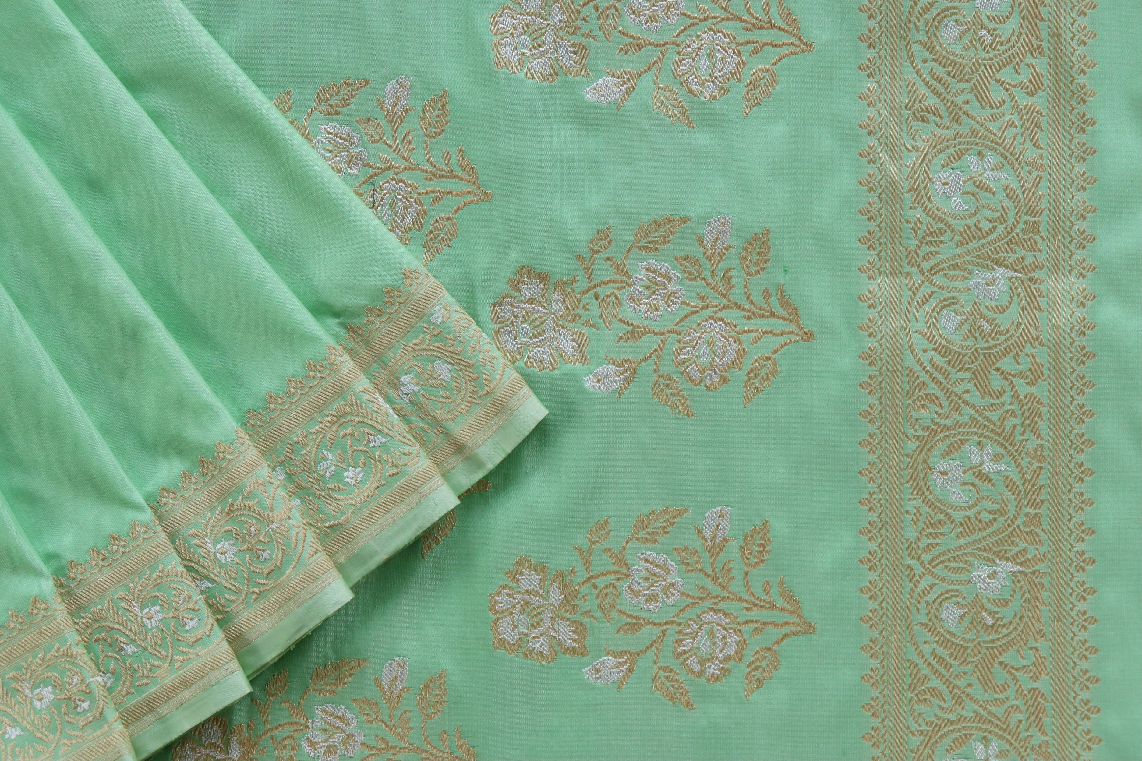 Mint Sona Rupa Pure Silk Handloom Banarasi Saree