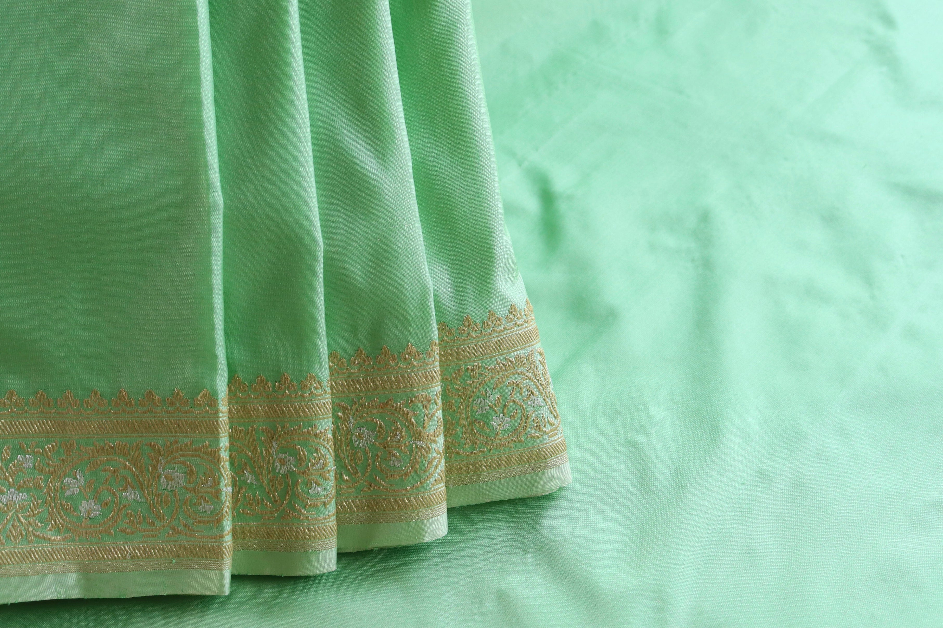 Mint Sona Rupa Pure Silk Handloom Banarasi Saree