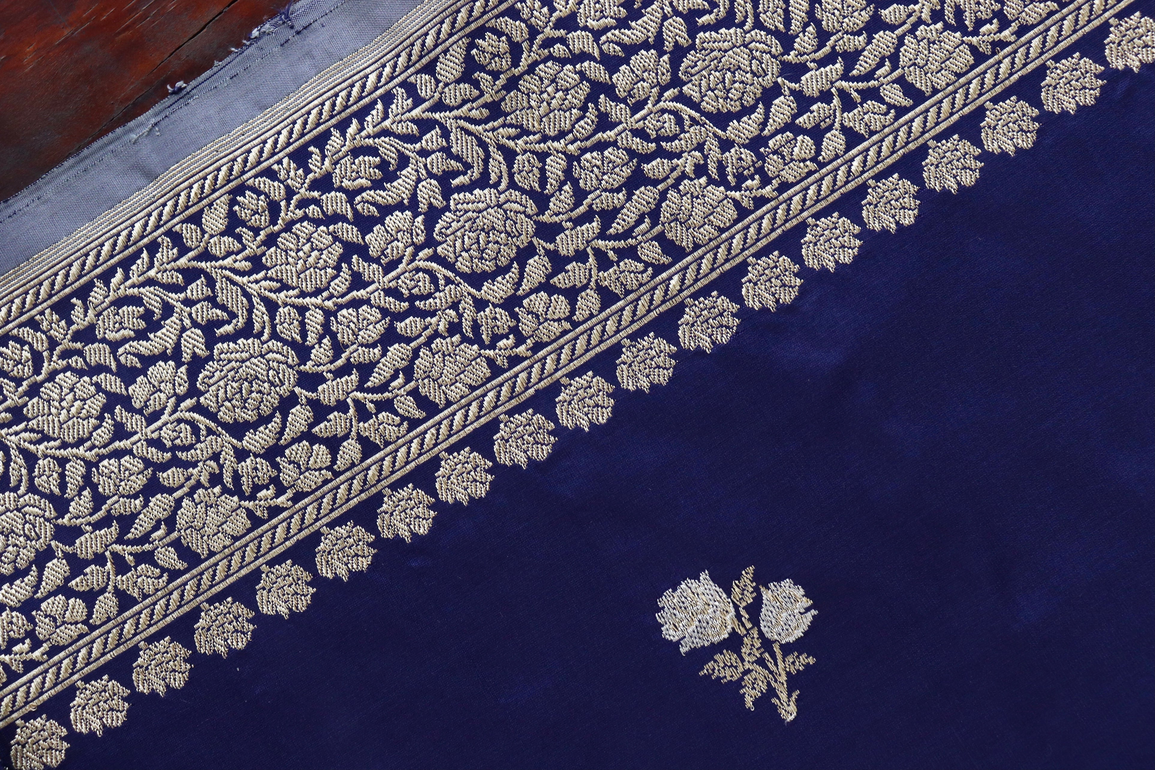 Navy Kadhua Motif Pure Silk Handloom Banarasi Saree