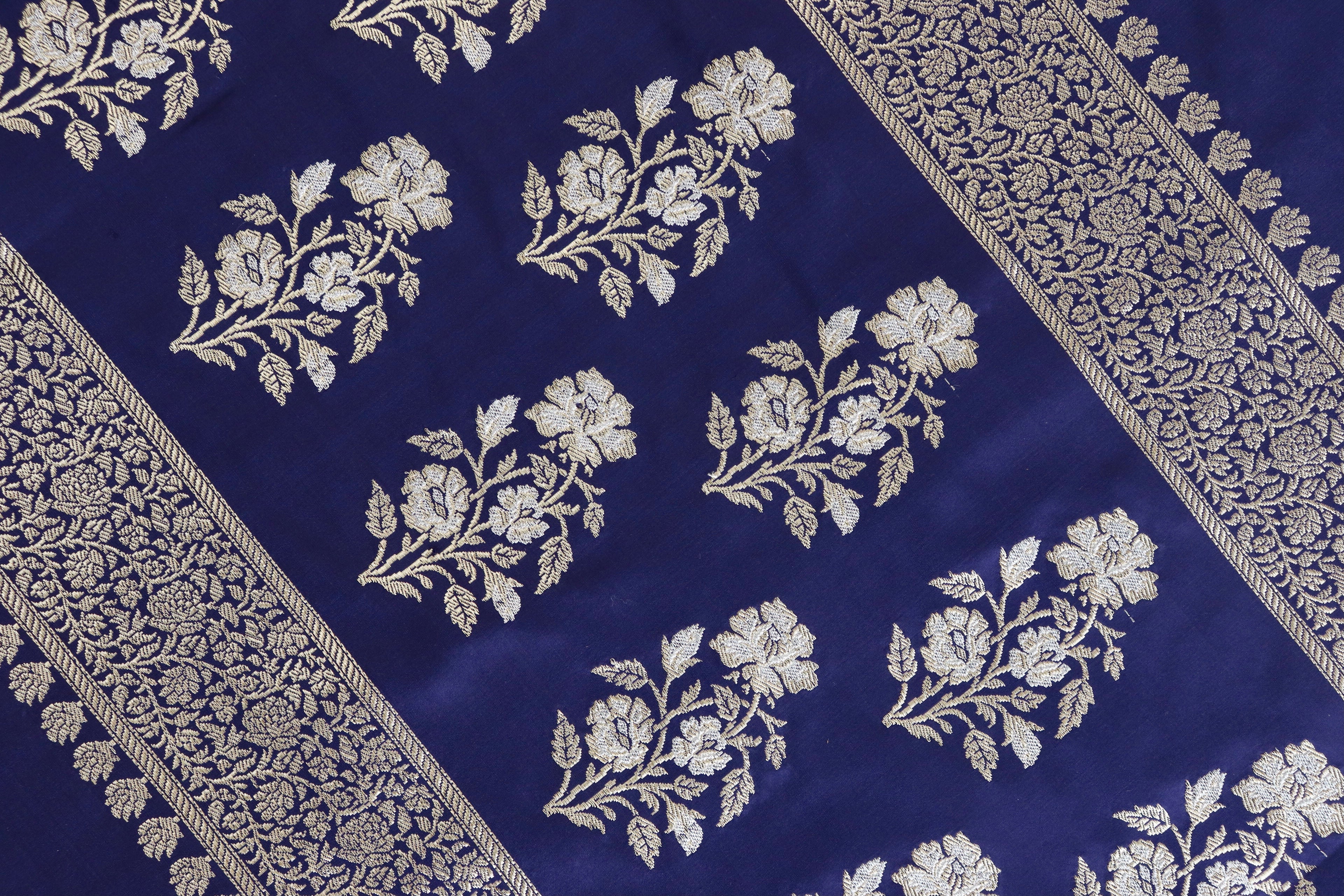 Navy Kadhua Motif Pure Silk Handloom Banarasi Saree