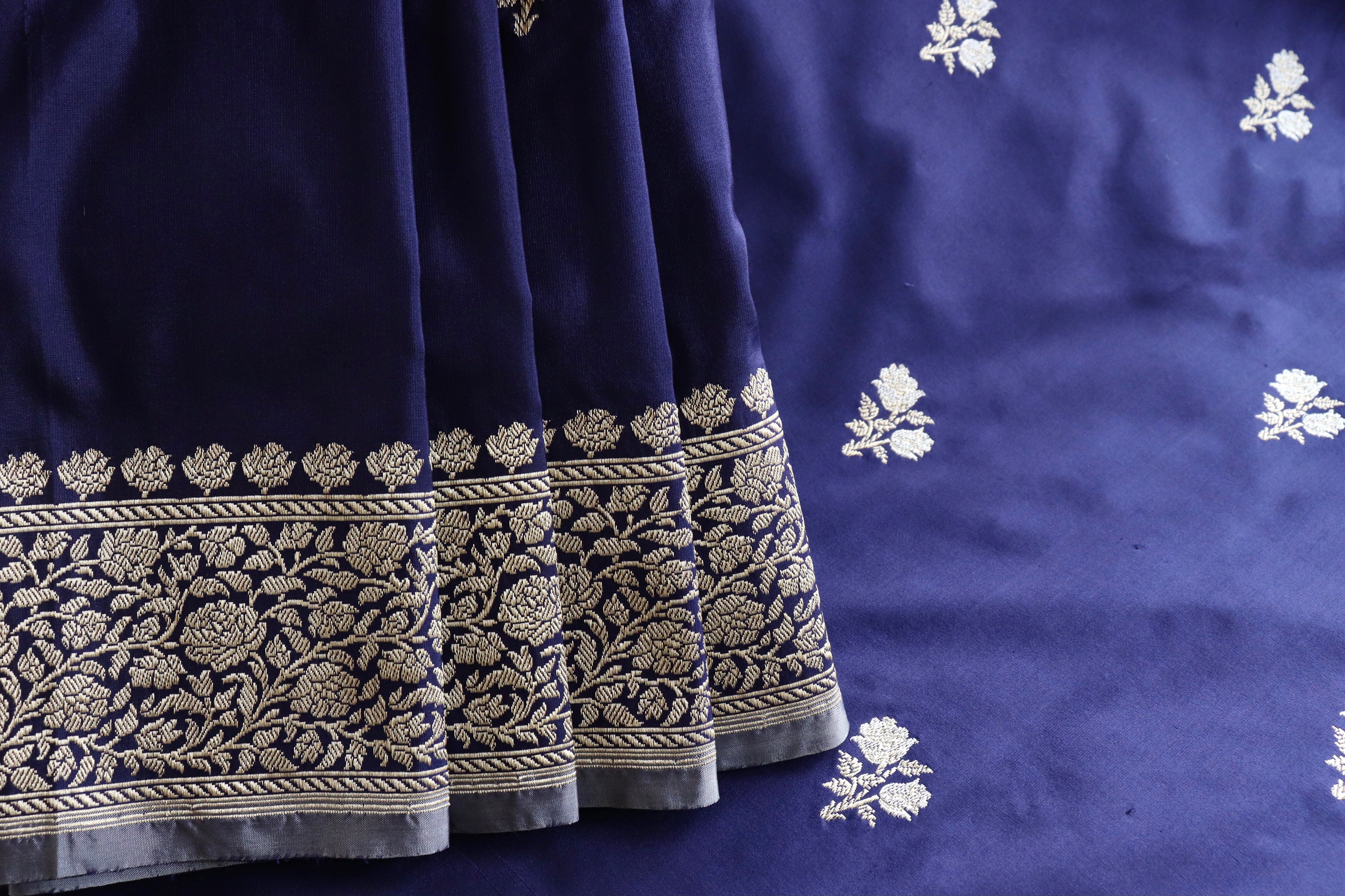 Navy Kadhua Motif Pure Silk Handloom Banarasi Saree