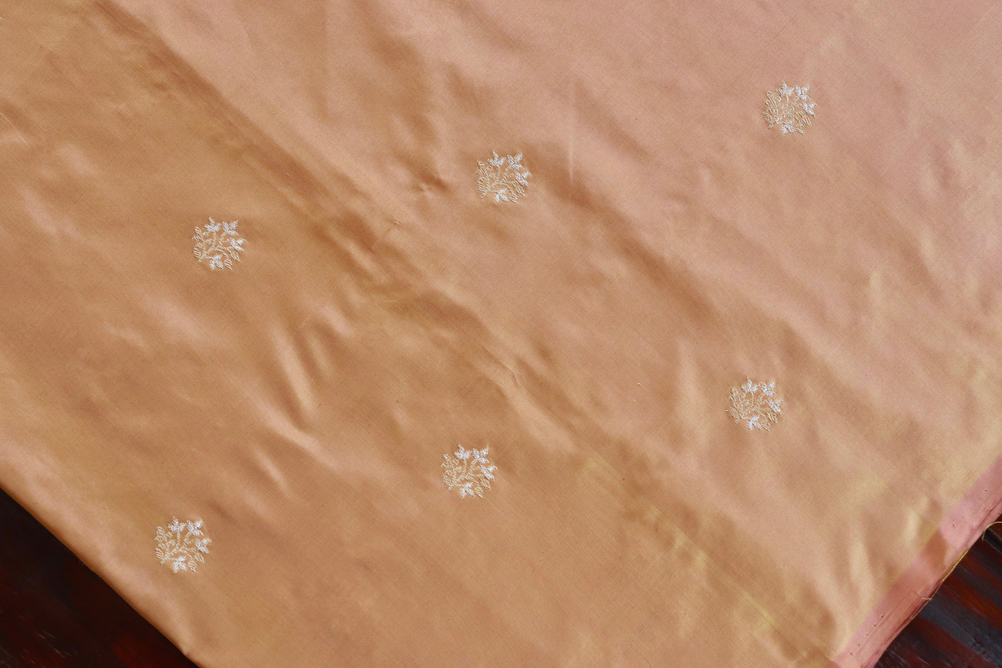 Peach Pure Katan Silk Handloom Banarasi Thaan