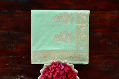 Mint handloom Banarsi saree with sona rupa motifs in pure silk