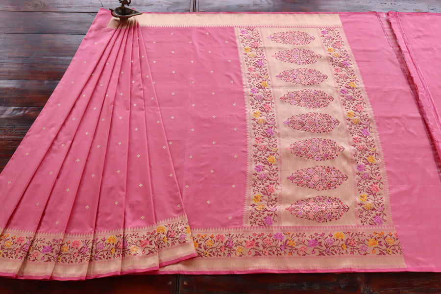 Pink Meenadar Kadhua Pure Silk Banarasi Saree | Stuti Weaves