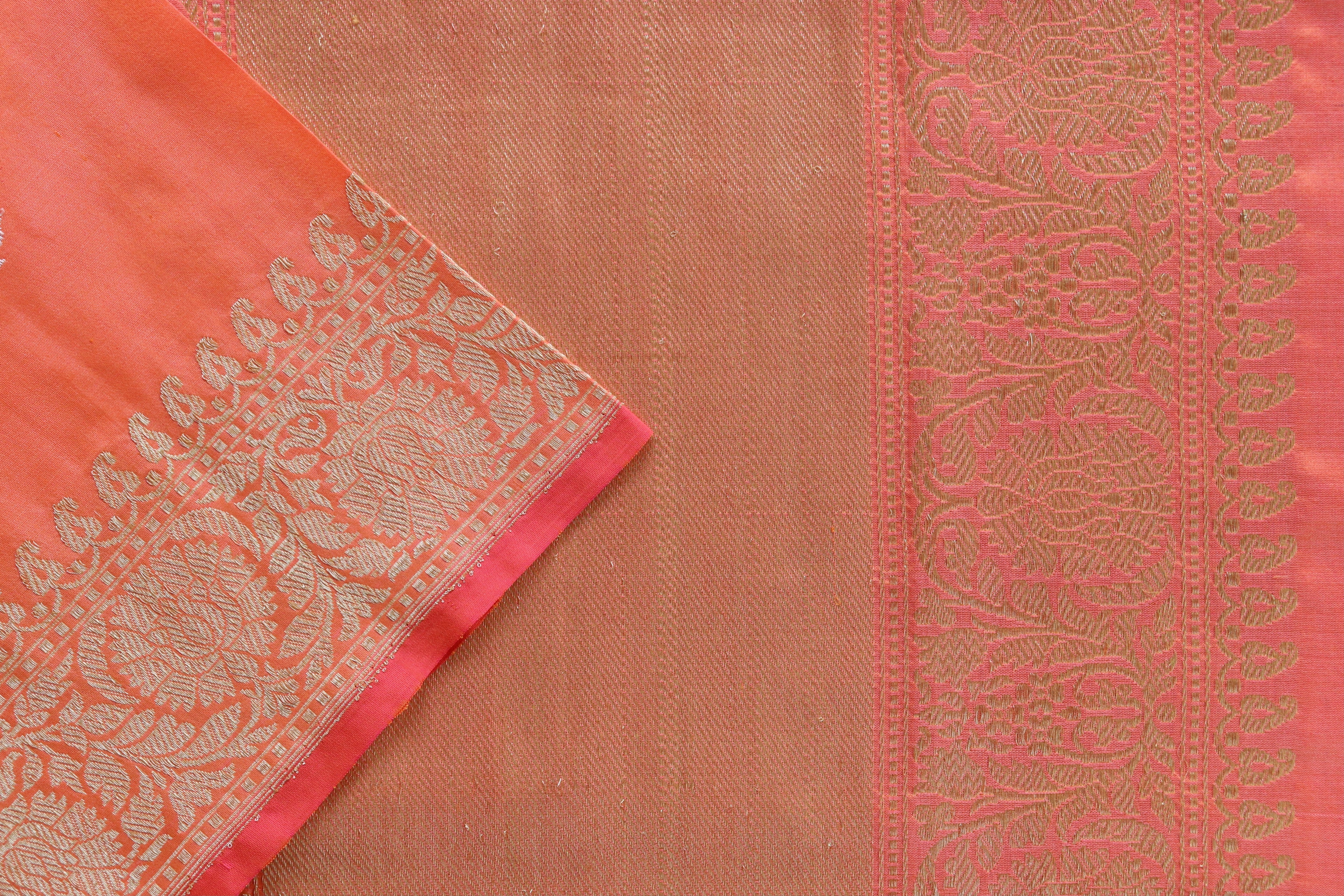 Tangerine Sona Rupa Pure Silk Handloom Banarasi Saree