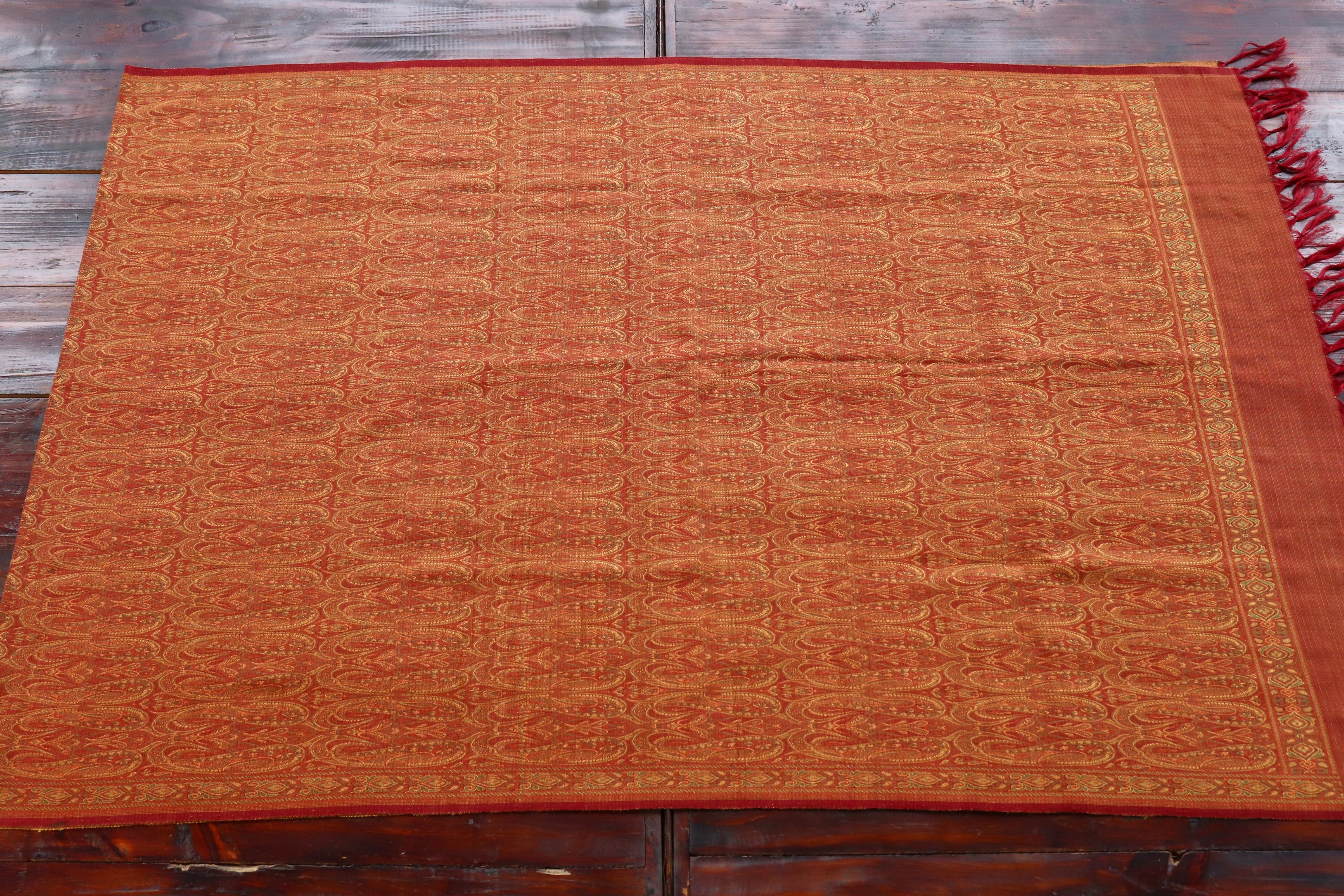 Red & Rust Pure Silk Handloom Banarasi Shawl