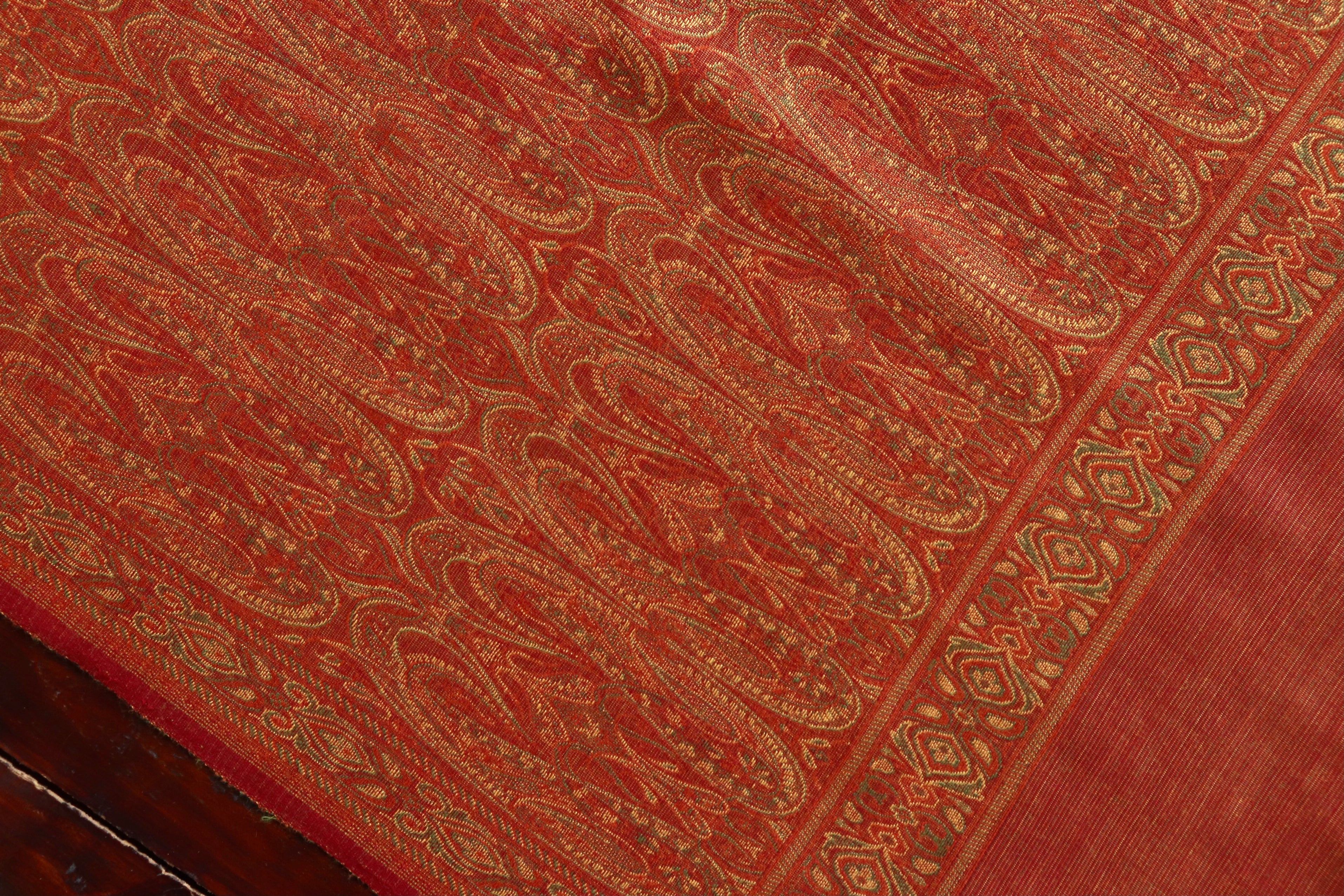 Red & Rust Pure Silk Handloom Banarasi Shawl