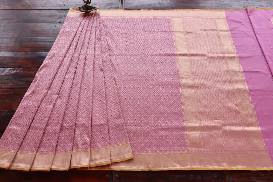 Pink Meenadar Tanchoi Pure Silk Handloom Banarasi Saree